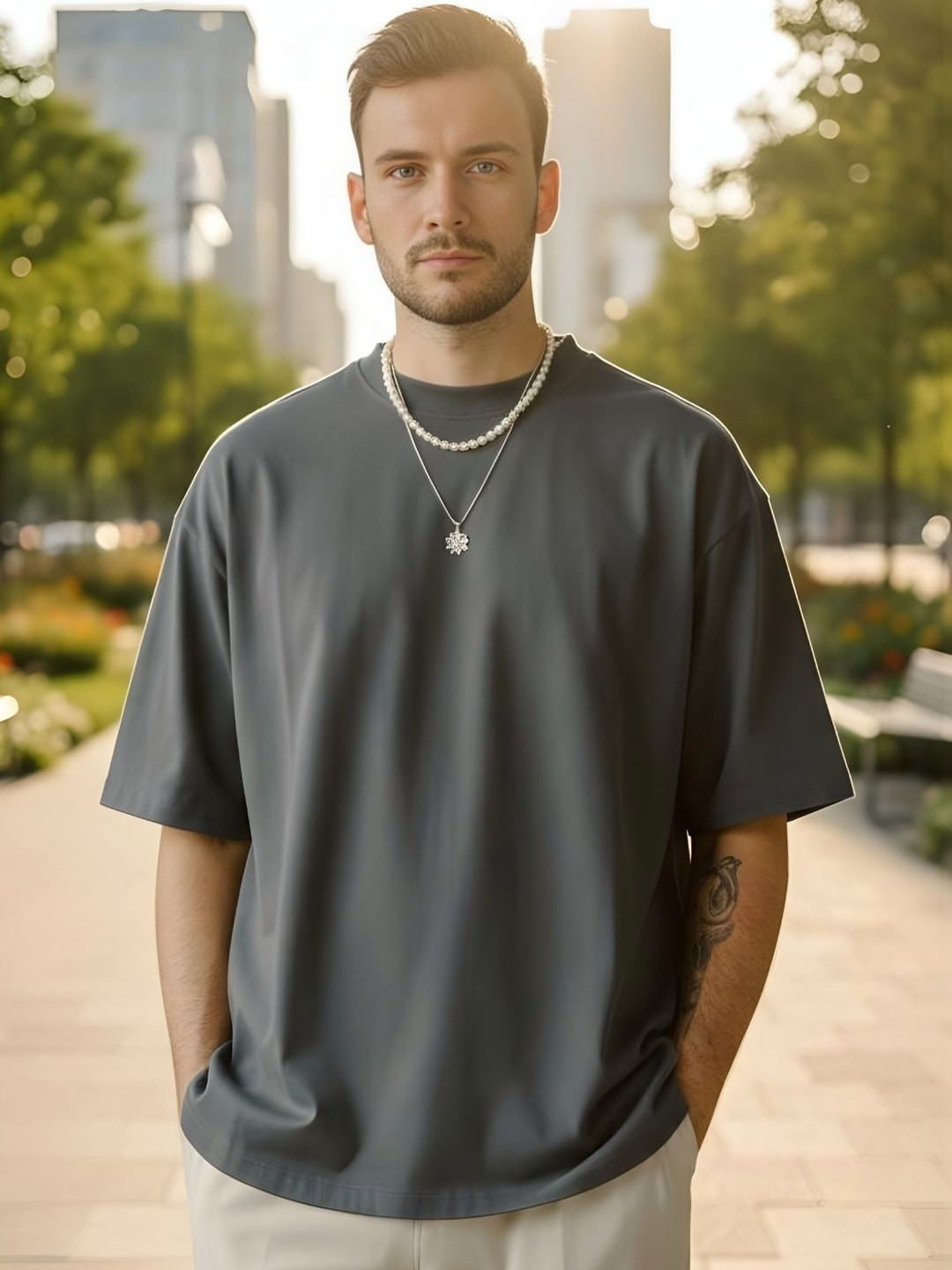 Charcoal Relaxed Fit Round Neck T-shirt