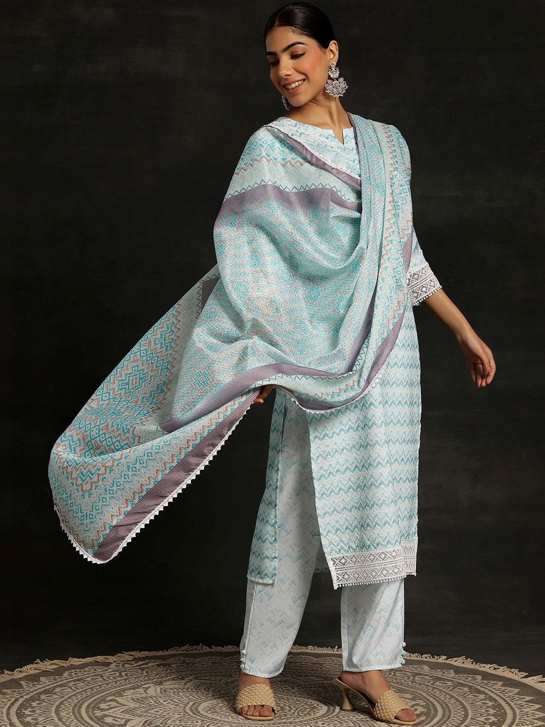 Gerua By Libas Women Printed Regular Kurta with Trousers & With Dupatta