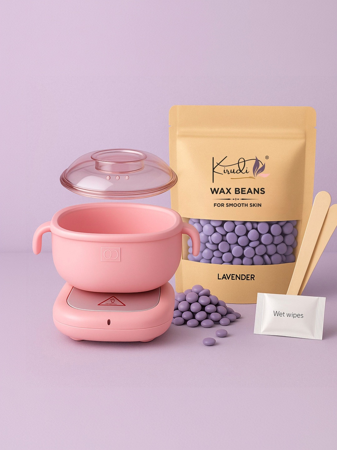 KIRUDI Professional Wax Heater with Lavender Wax Beans for Legs-Face - Bikini Area-150g