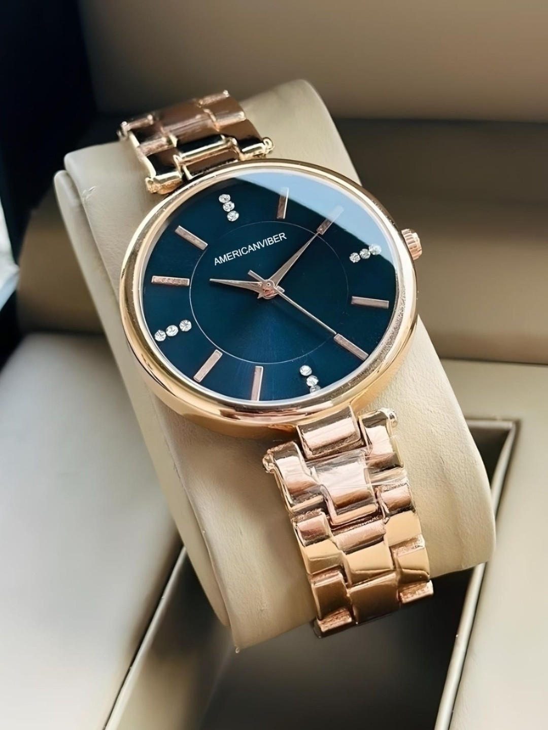 Americanviber Embellished Dial & Bracelet Style Straps Analogue Multi Function Watch