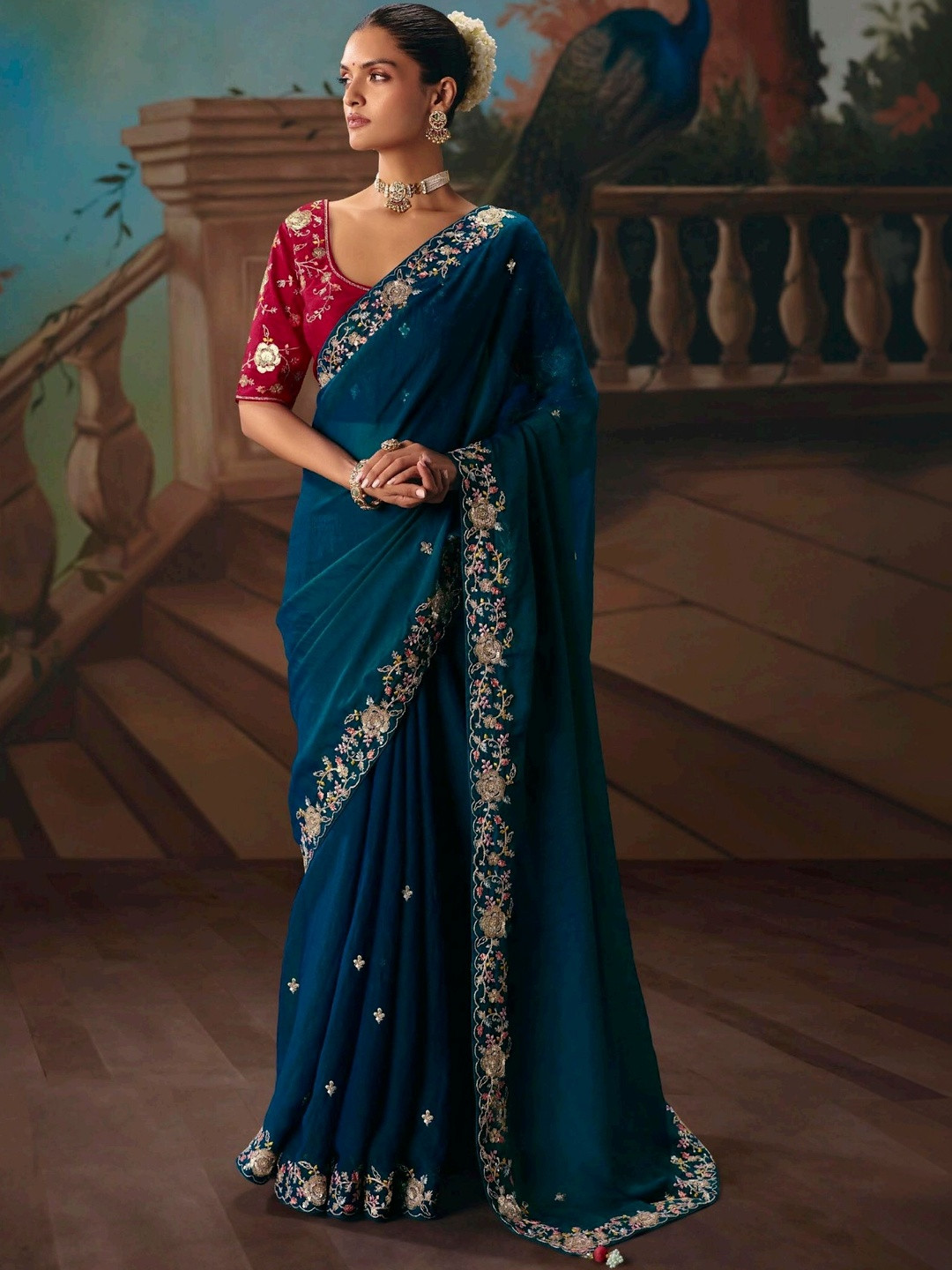 MUKHITA Embellished Embroidered Organza Heavy Work Saree