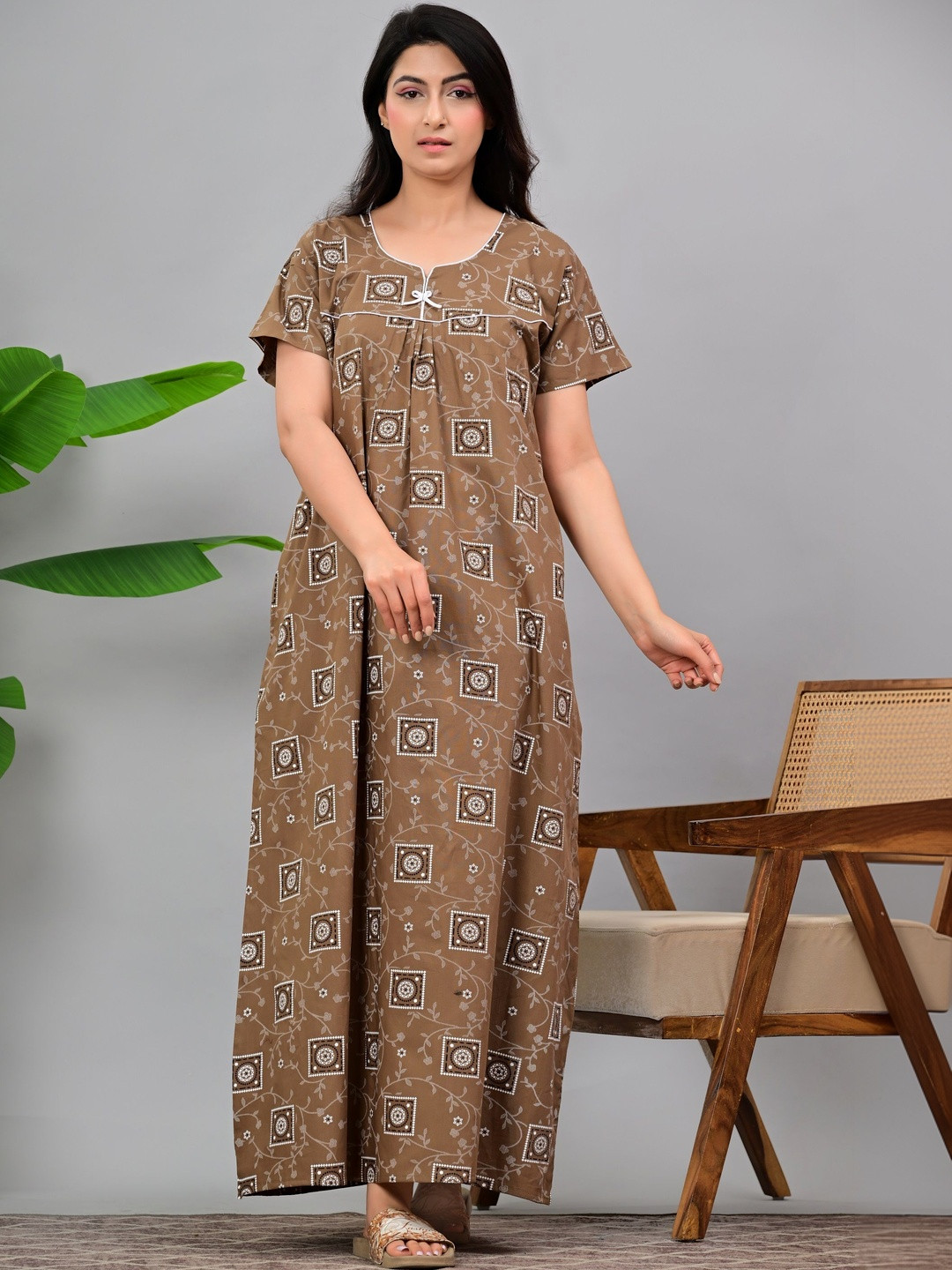 Serenita Women Printed Pure Cotton Maxi Nightdress