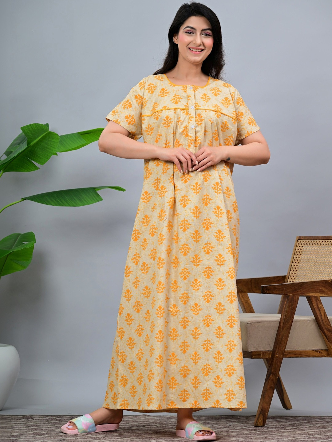 Serenita Women Printed Pure Cotton Maxi Night dress