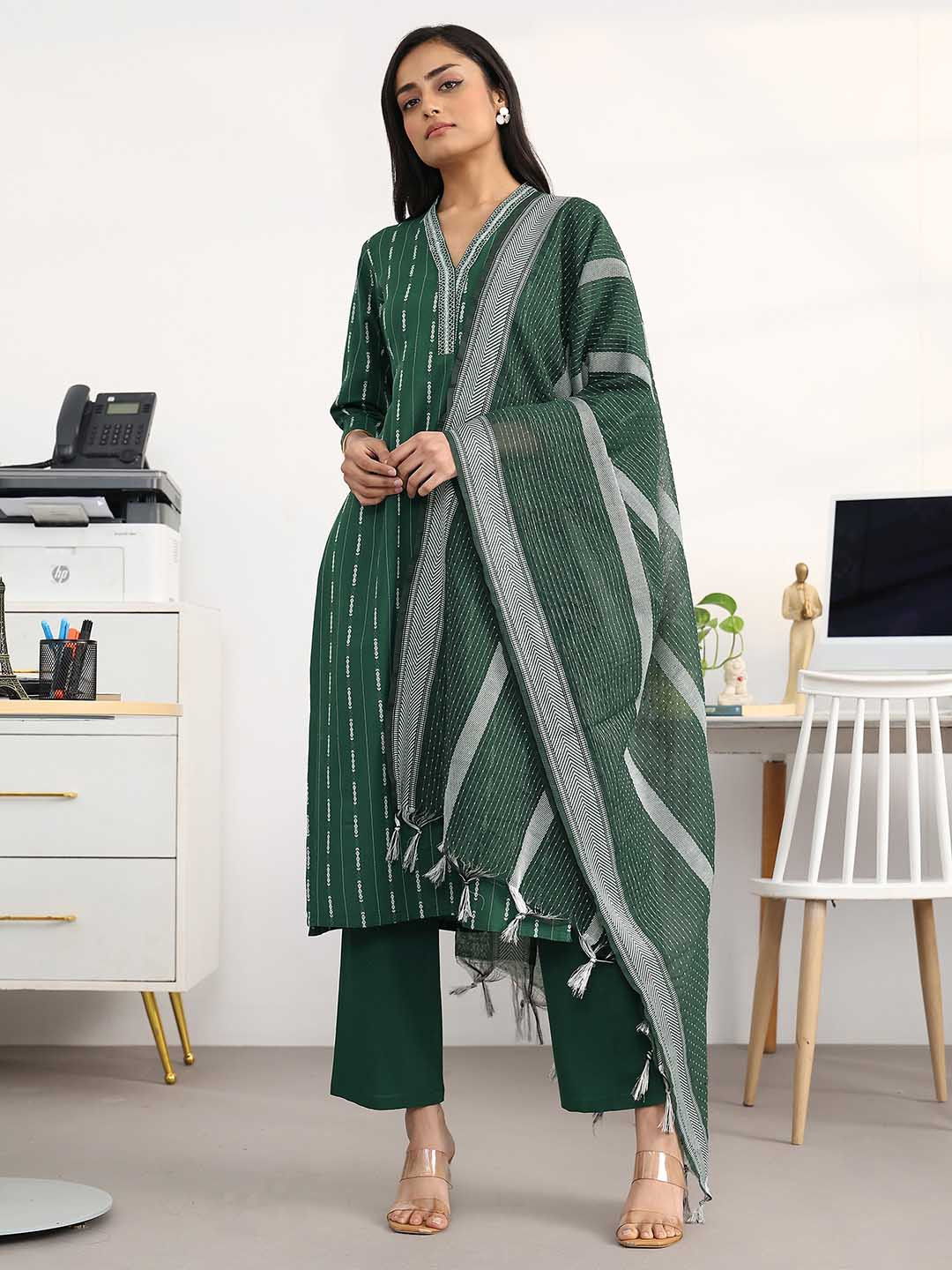 Gerua By Libas Women Ethnic Motifs Printed Regular Cotton Blend Kurta with Trousers & With Dupatta