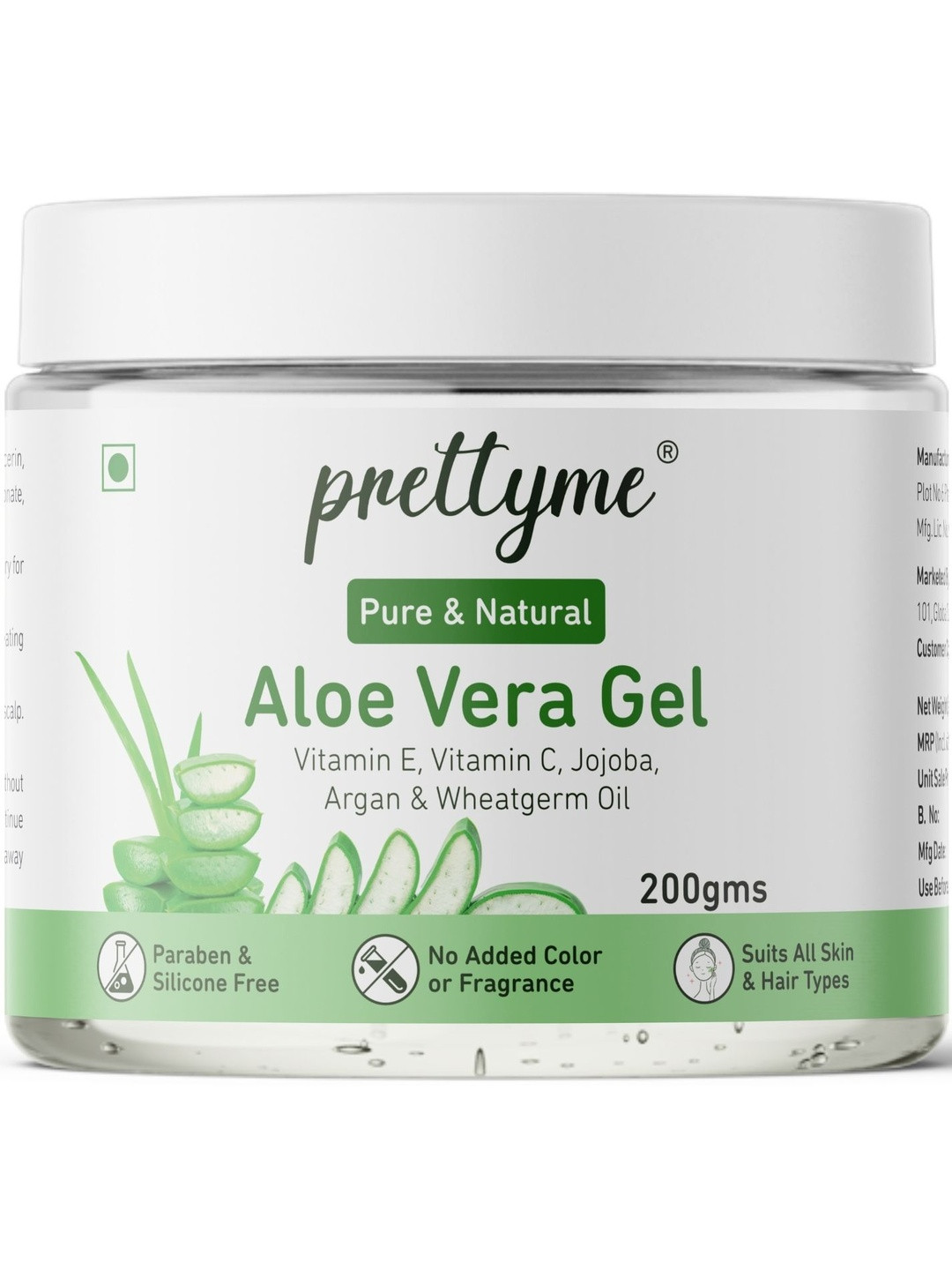 Prettyme Natural & Pure Aloe Vera Gel Daily Use Moisturizer for Face Skin & Hair - 200gm