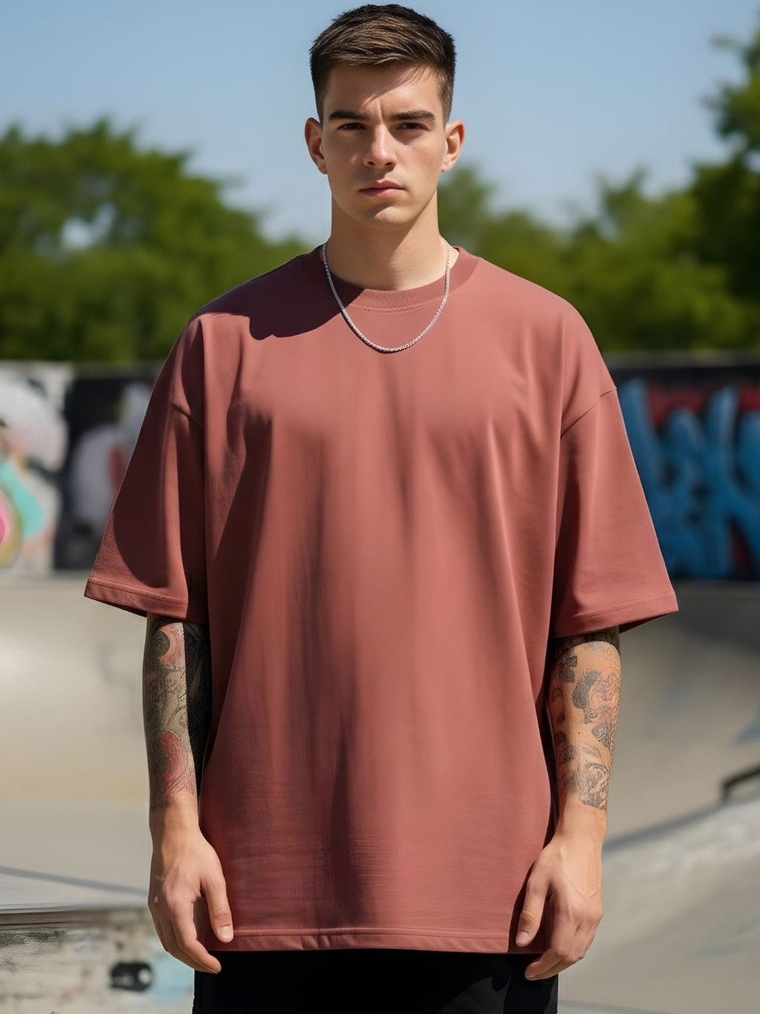 Rust Relaxed Fit Round Neck T-shirt