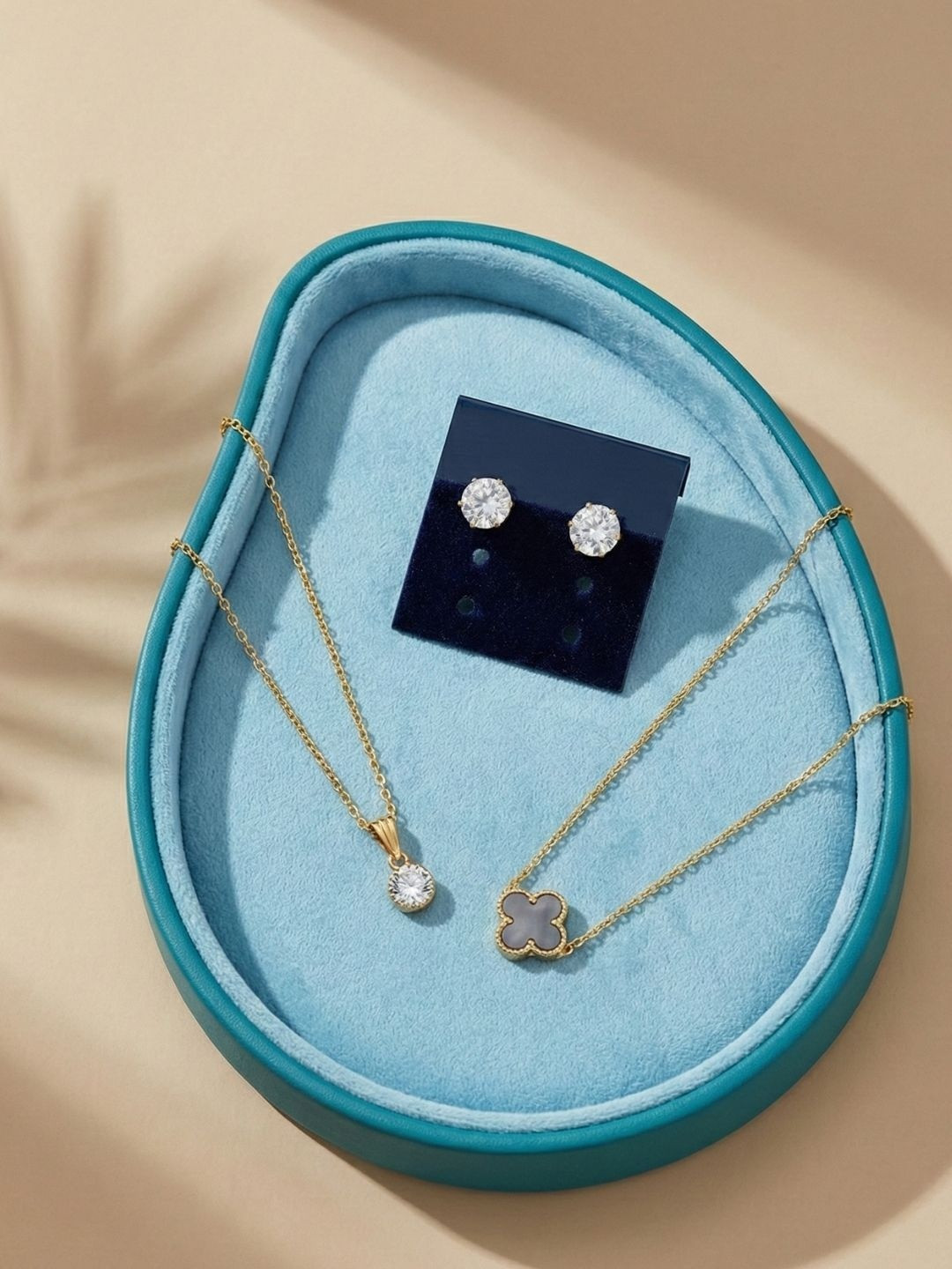 Lara Karen Gold-Plated Stone Studded & Beaded Necklace and Earrings