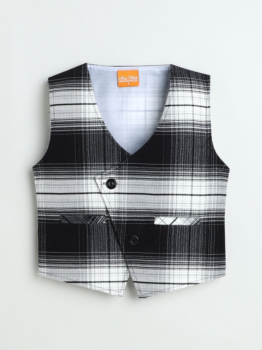 Ministitch Checked V-Neck Woven Waistcoat