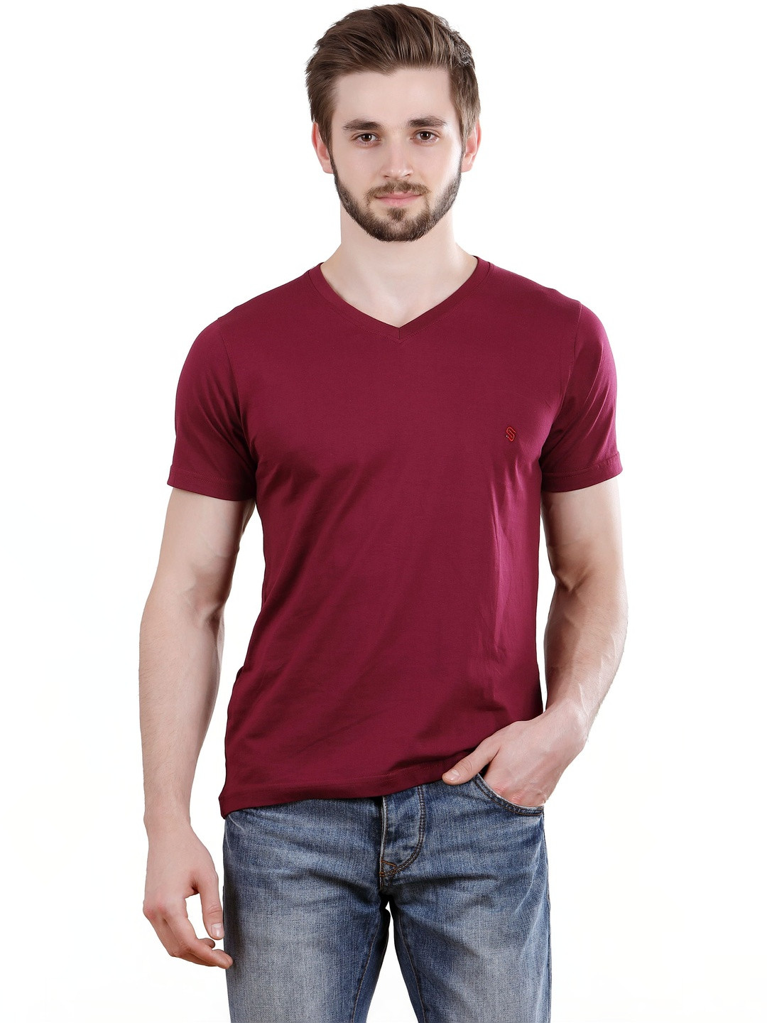 Spur Men V-Neck Pure Cotton T-shirt