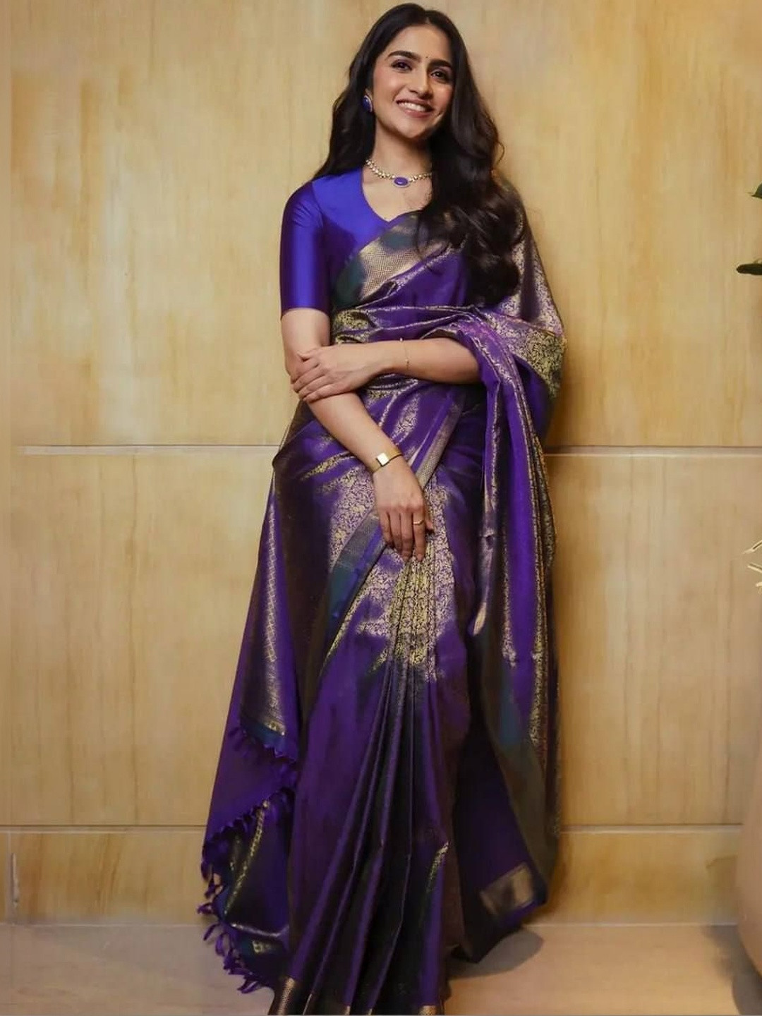 MISHRI TEX FAB Women's Kanjeevaram Soft Lichi Silk Unstitched Blouse Piece Sarees