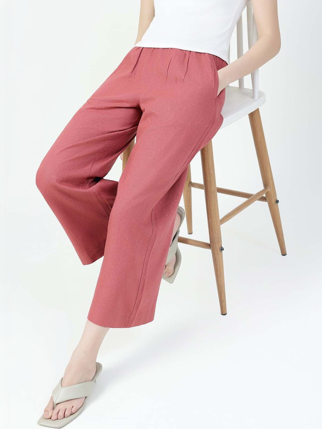 Marks & Spencer Linen Viscose Crop Wide Leg Trousers