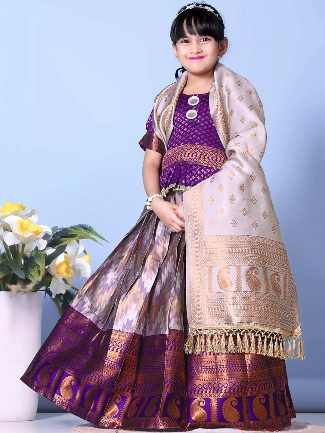 KALINI Girls Semi-Stitched Lehenga & Blouse With Dupatta