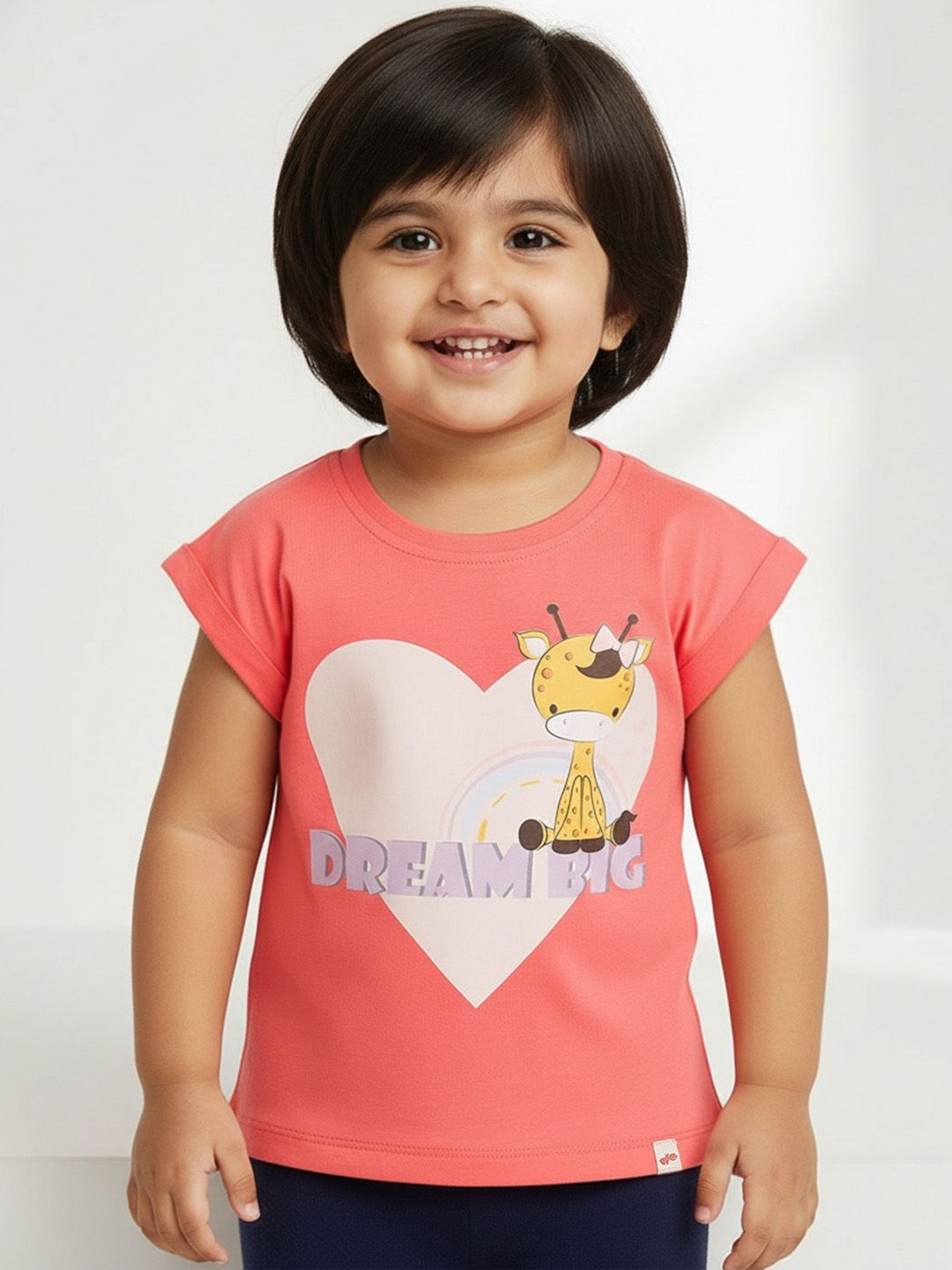 Peach Pure Cotton Animal Printed Dolman Sleeves T-Shirt