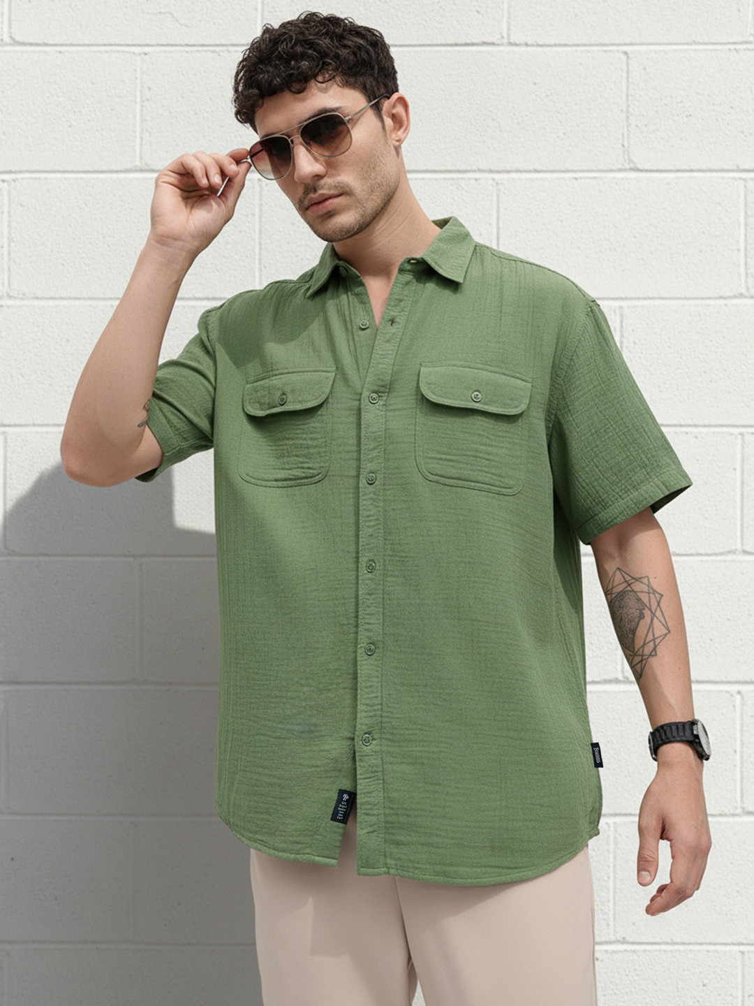The Roadster Life Co. Pure Cotton Crinkled Relaxed Shirt