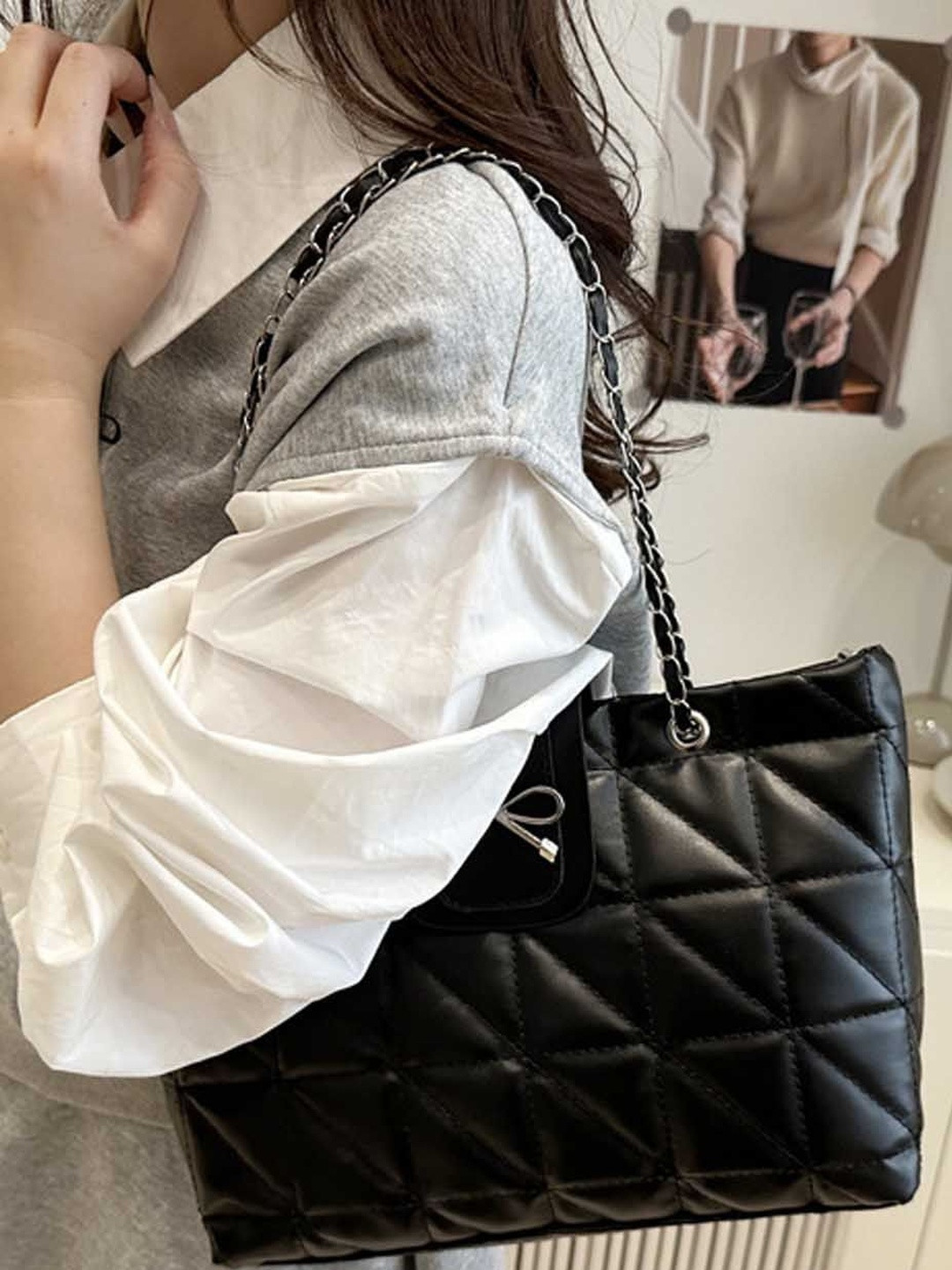 Lara Karen PU Structured Tote Bag with Bow Detail