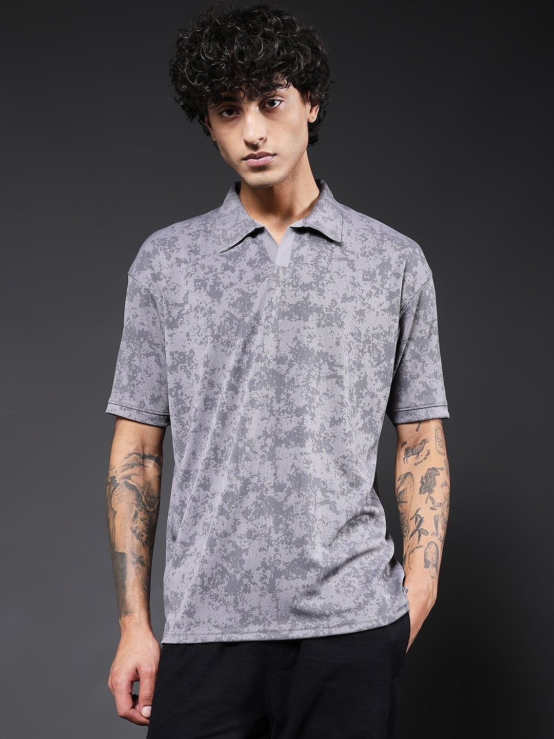 PRONK Men Relaxed Fit Printed Polo T-shirts