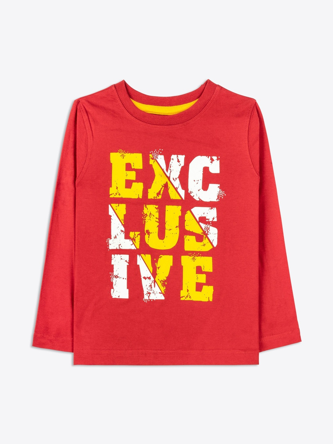 ariel Boys Red Cotton Full Sleeve Graphic Printed Casual Tshirts