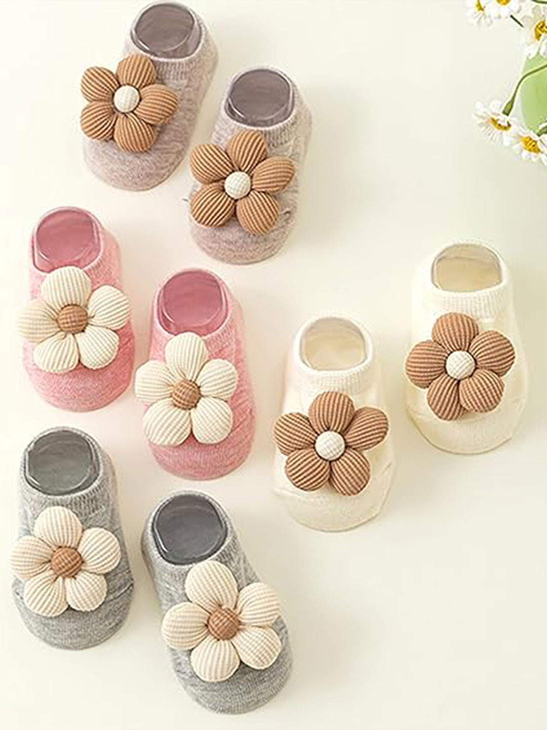 Teri Beri Pack of 5 Girls Flower Non-Slip Grips Babies Toddler Princess Ankle Socks
