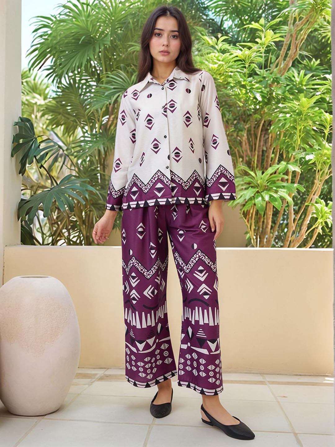Amarasha Geometric Printed Long Sleeves Shirt With Palazzo