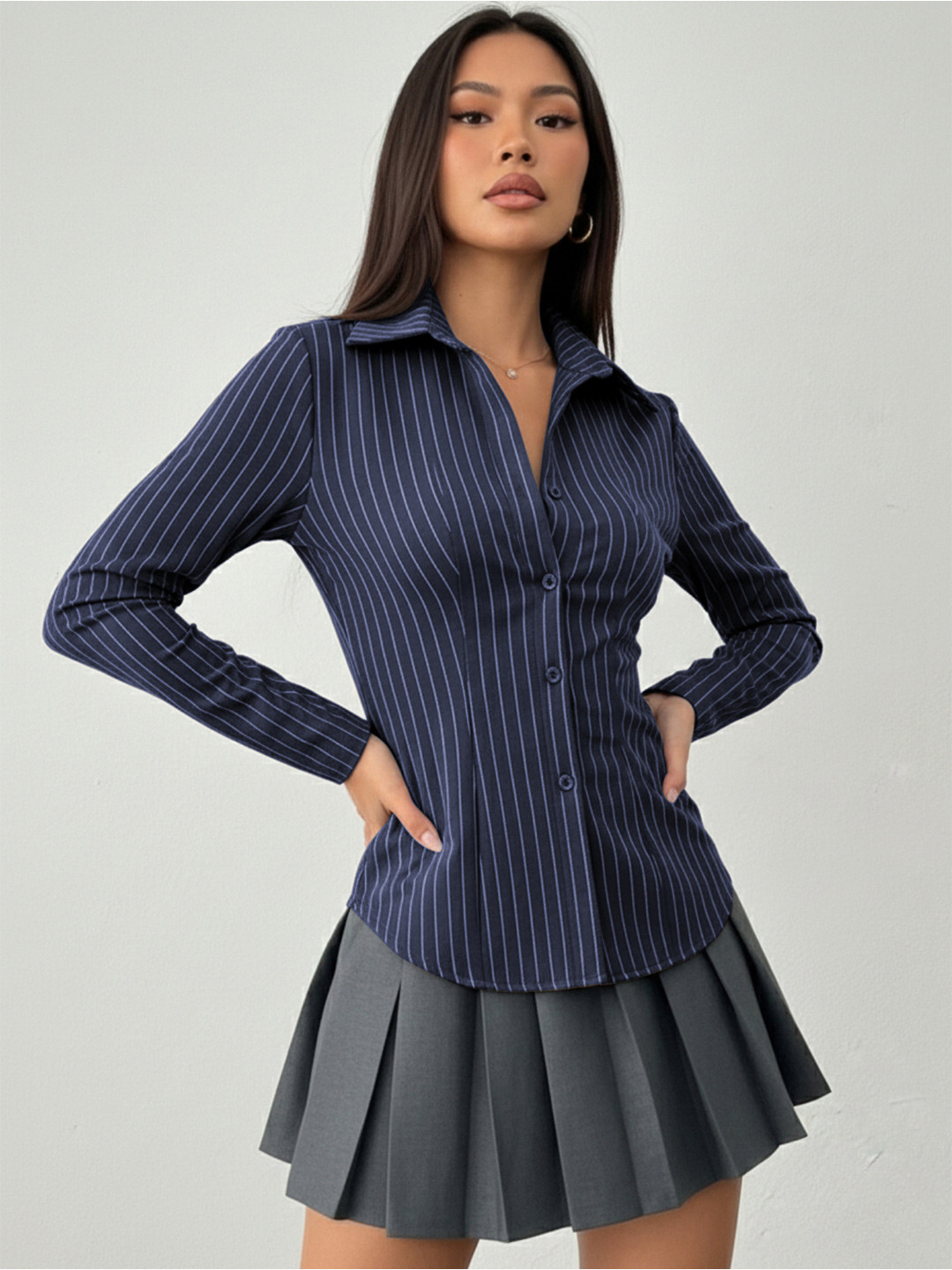AAHWAN Women Slim Fit Striped Casual Shirt