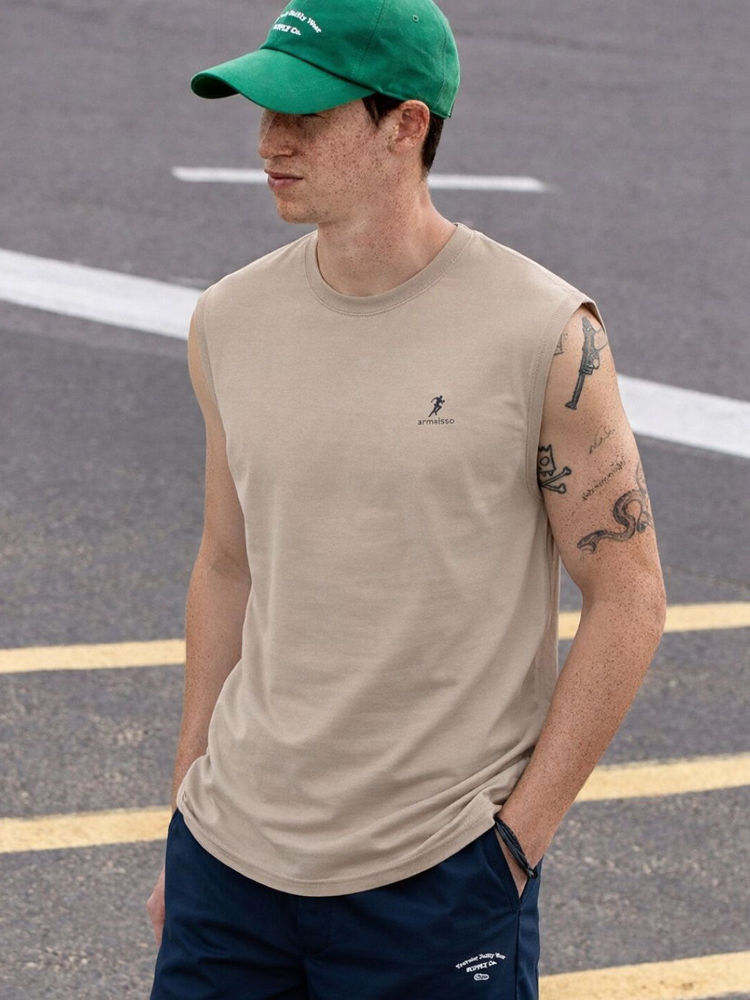 ARMISTO Men Solid Round Neck Drifit Gym Sports Vest T-shirt
