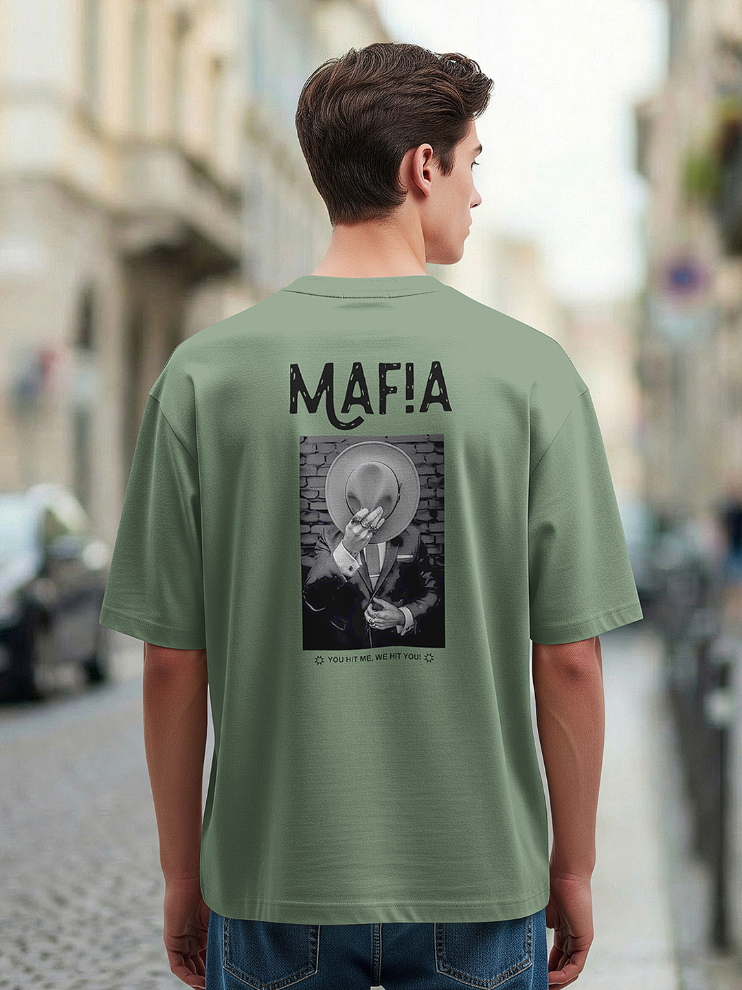 BULLMER Graphic Printed Round Neck Oversized Drop-Shoulder Sleeves T-shirt