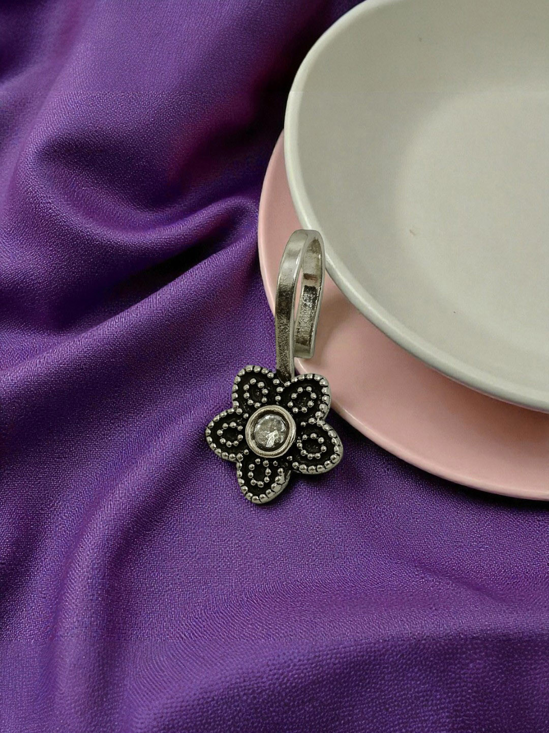 AccessHer Silver-Plated Artificial Stones and Beads Stud Nosepin