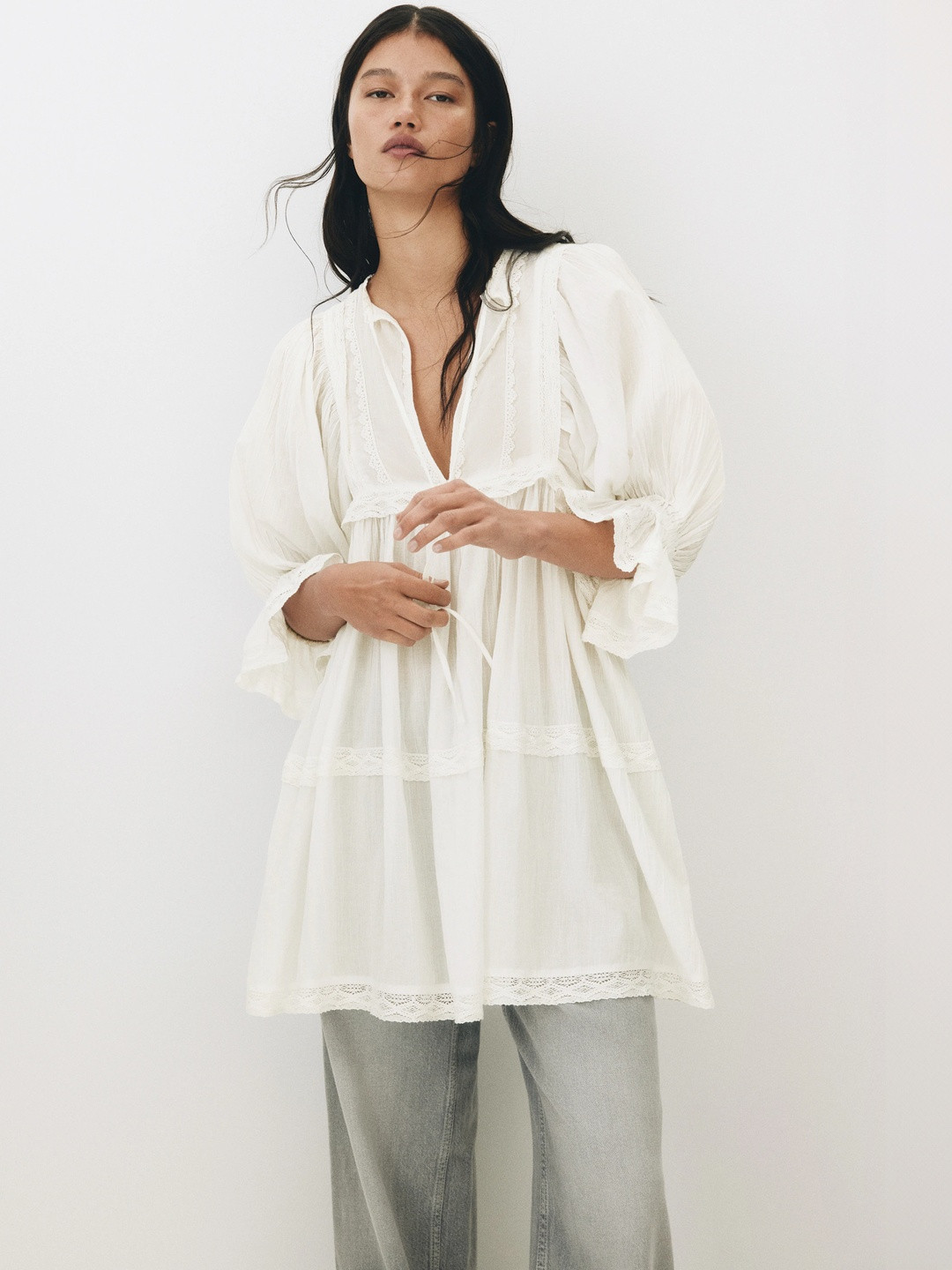 H&M Lace-Trimmed Cotton Dress