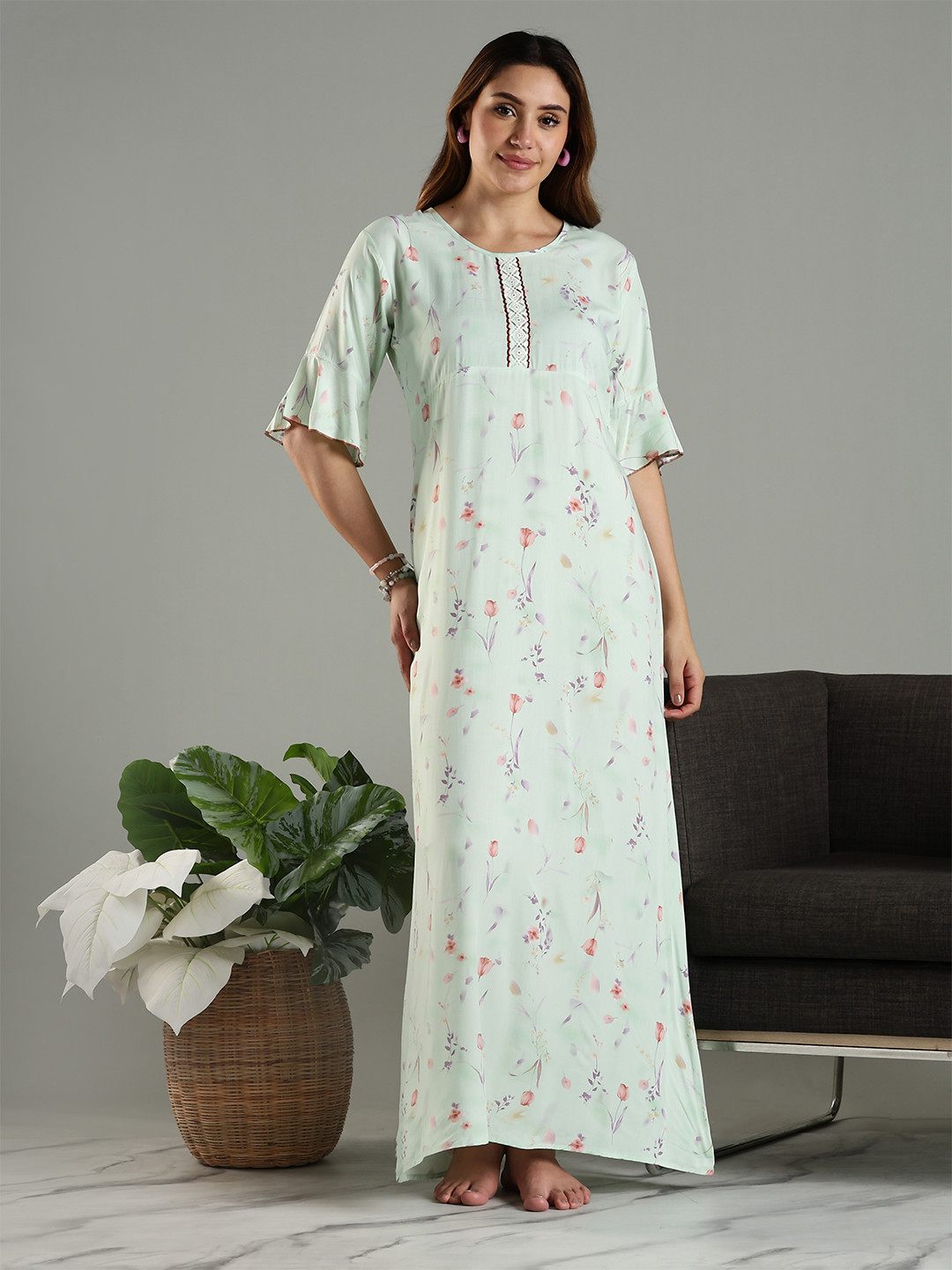9shines Label Women Floral Printed Rayon Nightdress