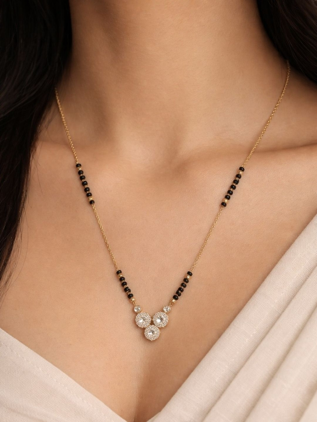 Zeviel Rose Gold-Plated Artificial Stones and Beads Mangalsutra