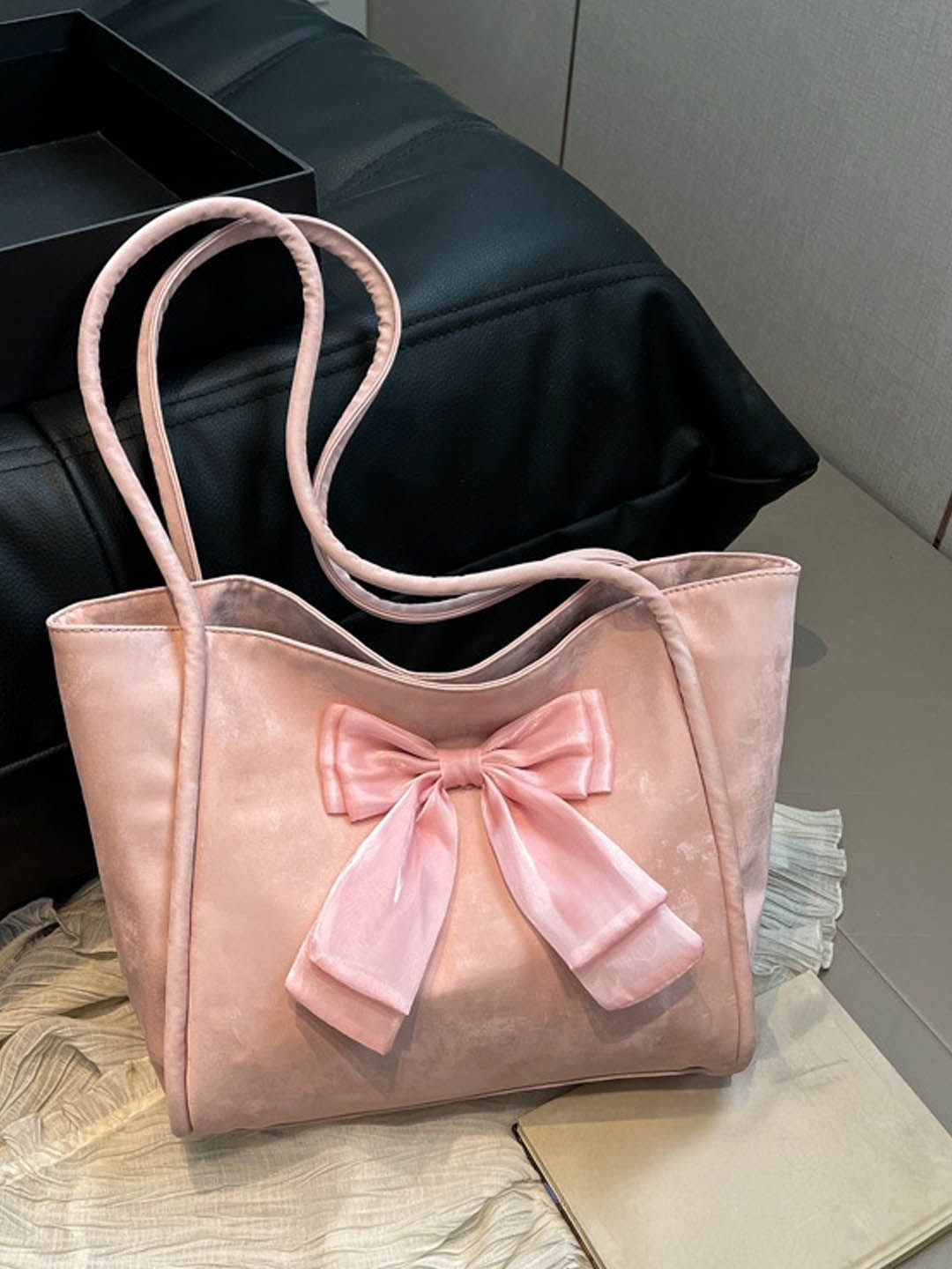 Lara Karen PU Oversized Structured Tote Bag with Bow Detail