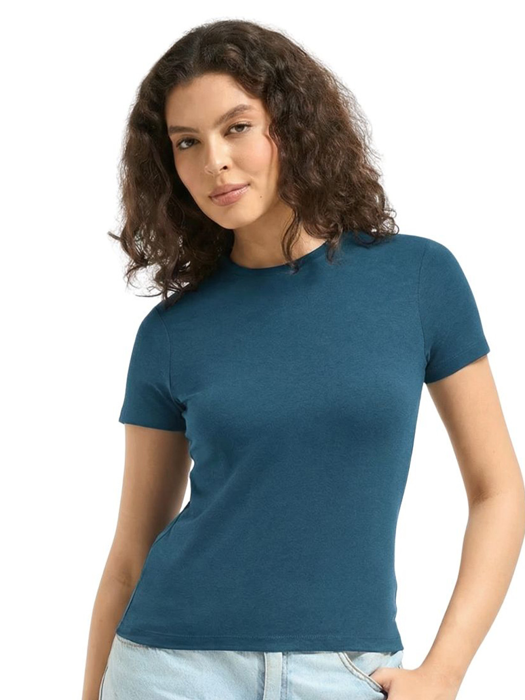 Wellbi Women Bamboo-Cotton  3X Softer 4Way Stretch Comfort Fit Round Neck T-Shirt