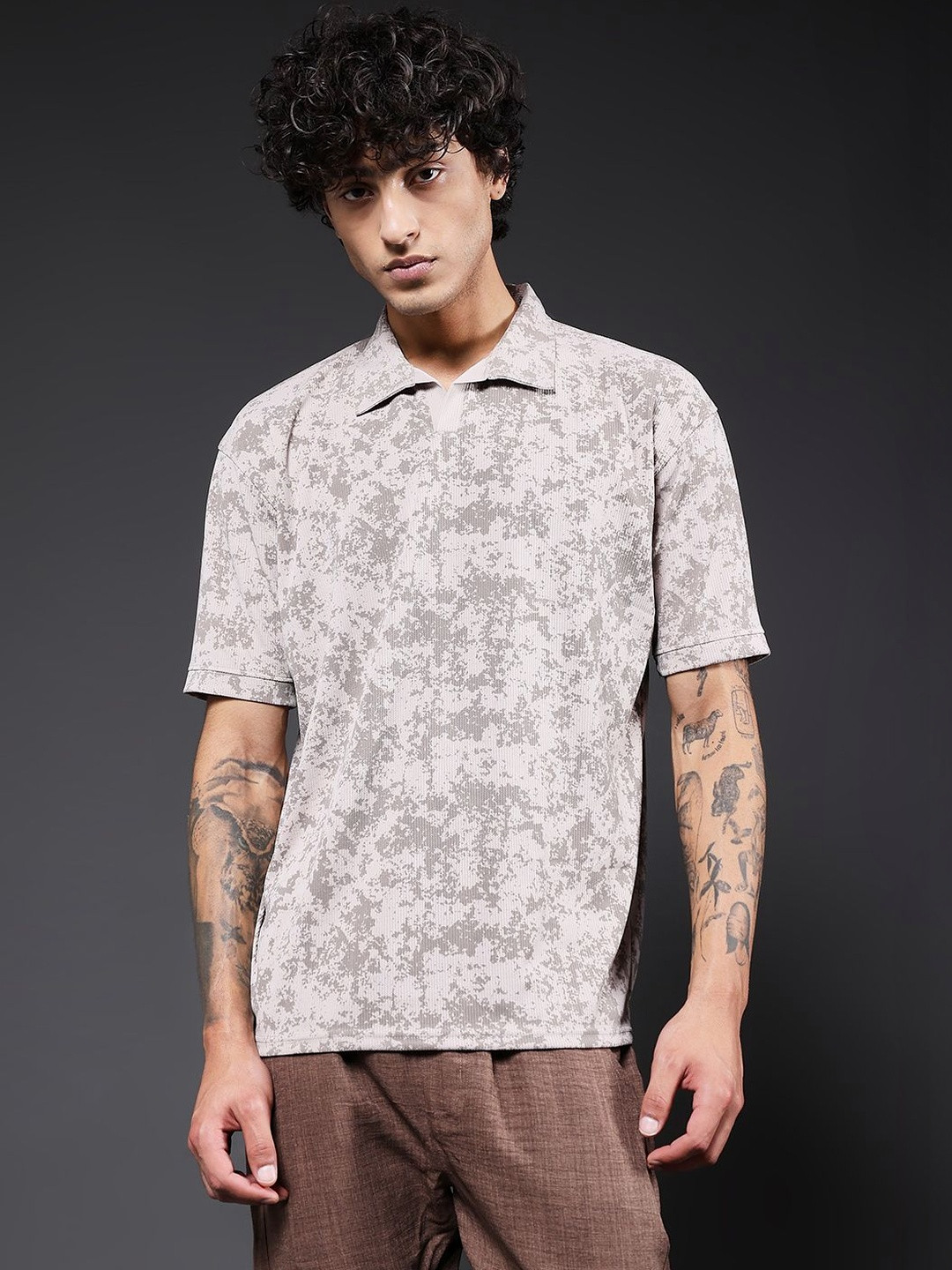 PRONK Men Relaxed Fit Printed Polo T-shirts