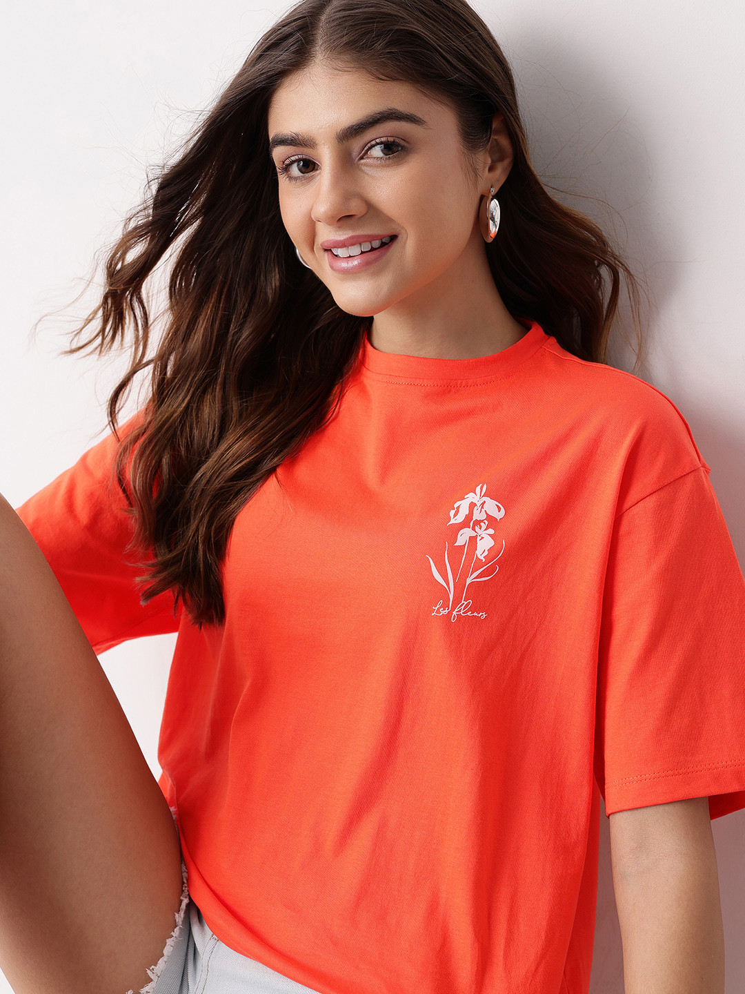 Mast & Harbour Women Floral Printed Drop-Shoulder Sleeves T-shirt