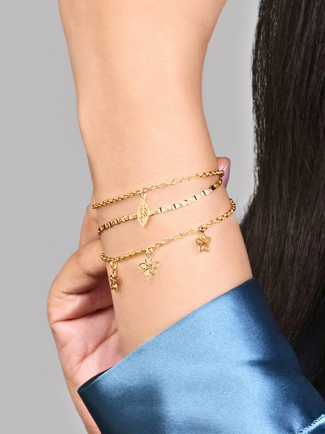 ToniQ Women Set of 3 Gold-Toned Gold-Plated Charm Bracelet