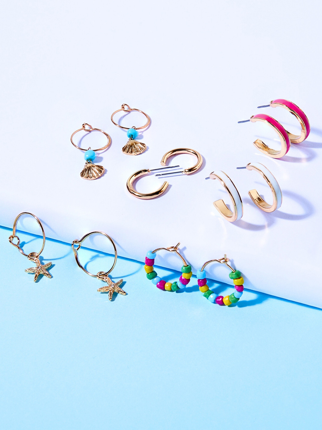 ToniQ Set Of 6 Enameled Multicoloured Circular Hoop Earrings