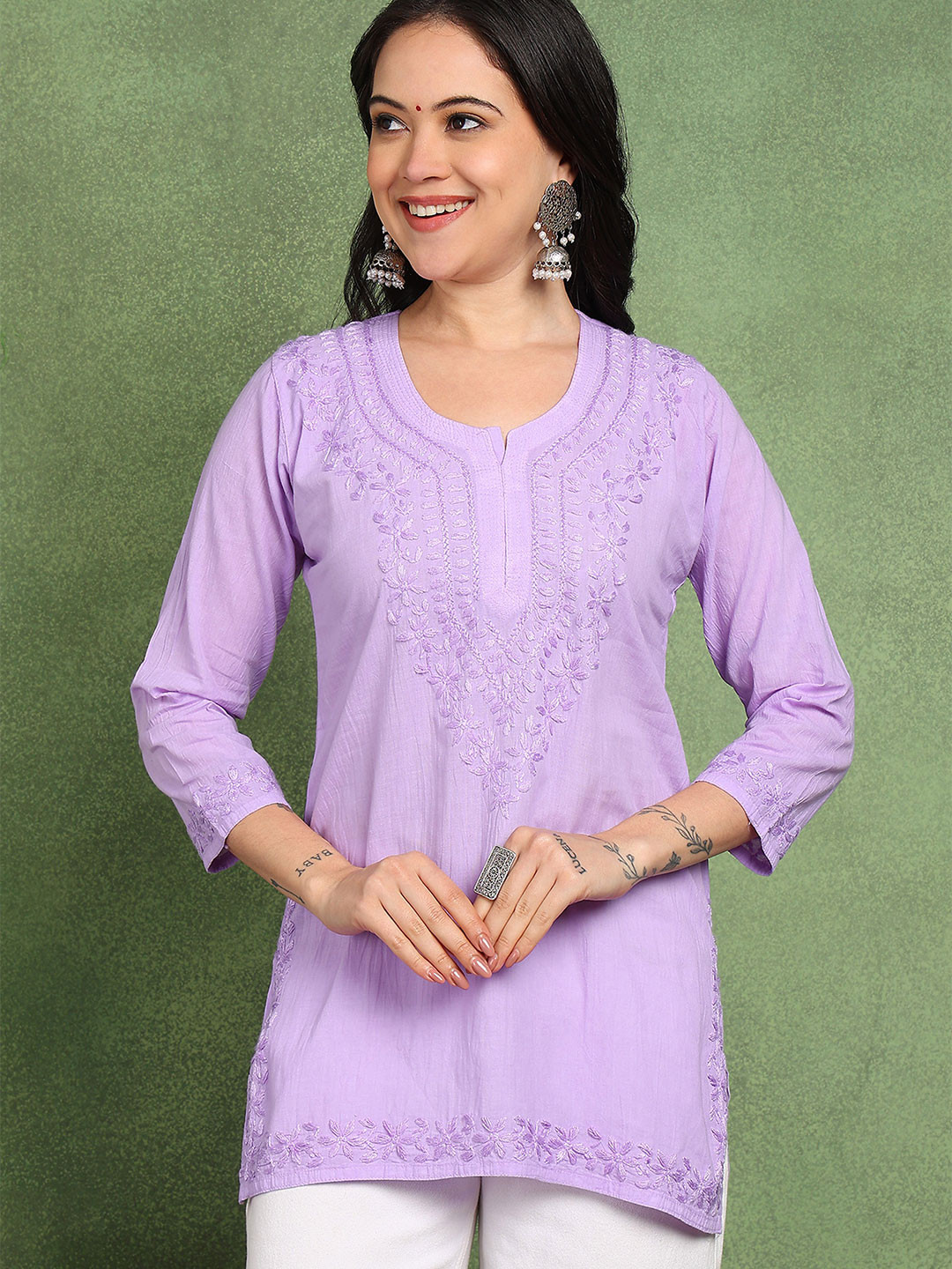 RANGAA NAWAAB Women Embroidered Chikankari Indigo Kurta