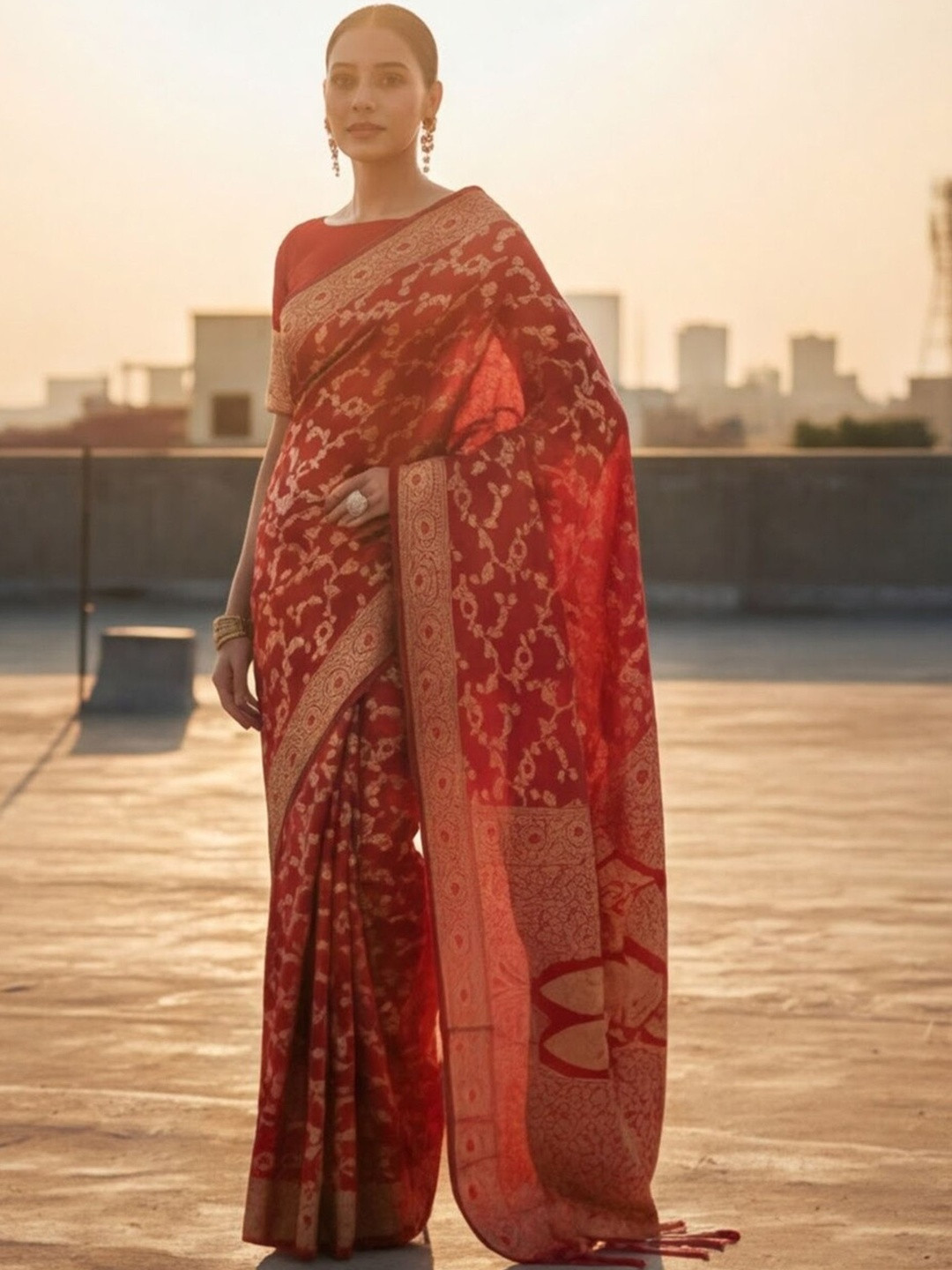 KALINI Women Red Designer Weaving Work Sarees