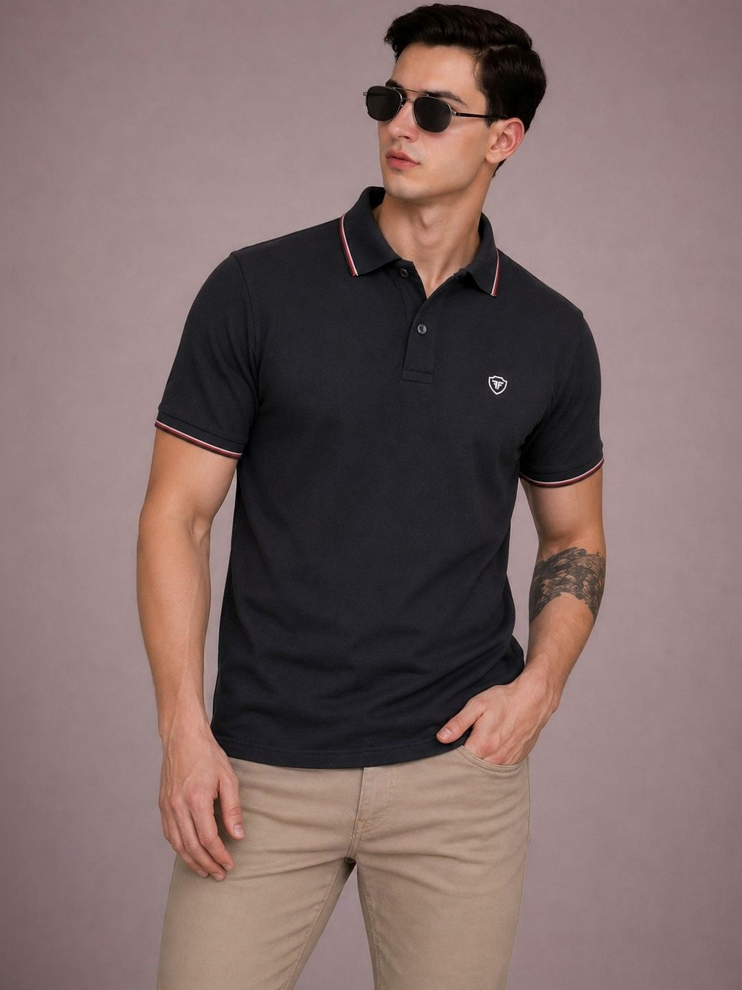 FEVERFEW Men Brand Logo Polo Collar T-shirt