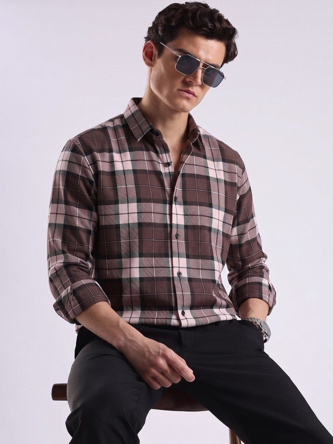 VELKYNOX Men Comfort Slim Fit Tartan Checks Checked Casual Shirt
