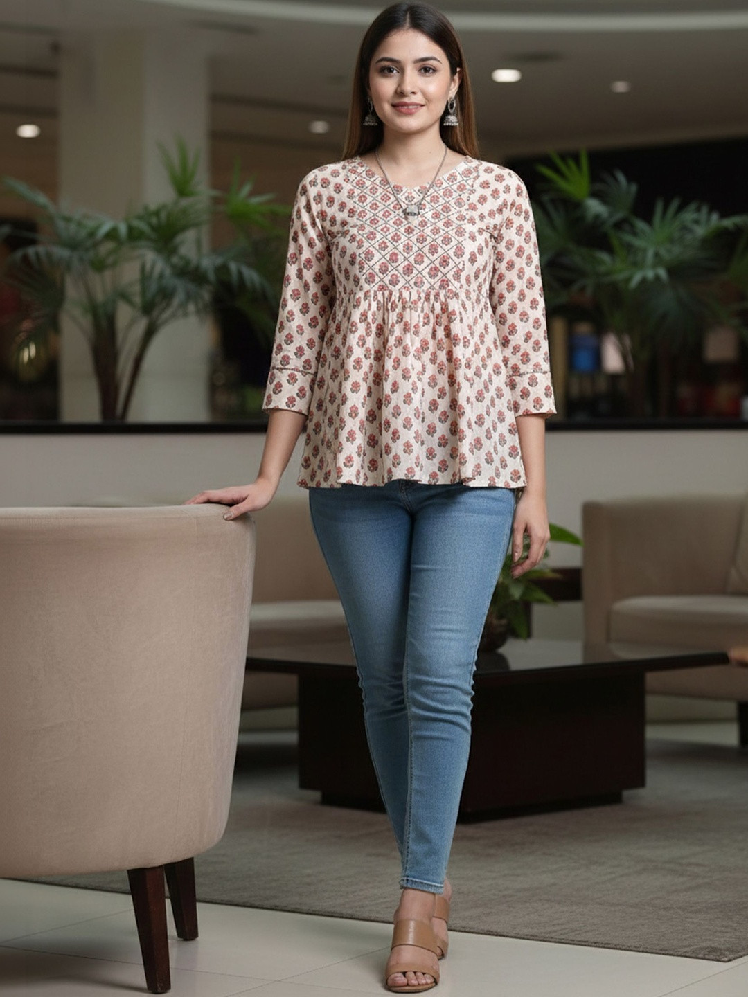 Aaradhya Fashion Ethnic Motifs Printed Pure Cotton Blend Empire Kurti