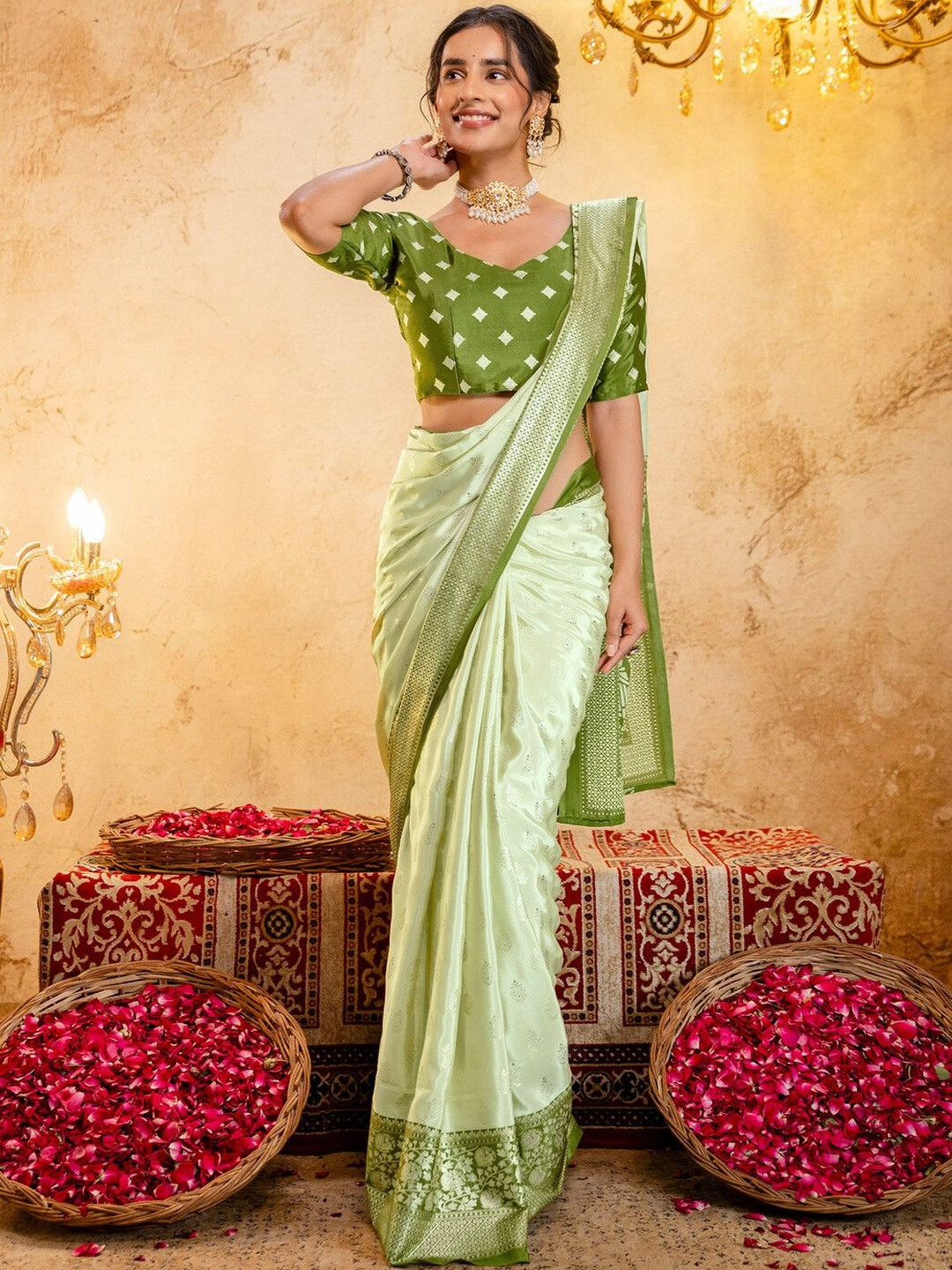 SANISA Ethnic Motifs Woven Design Zari Pure Crepe Saree