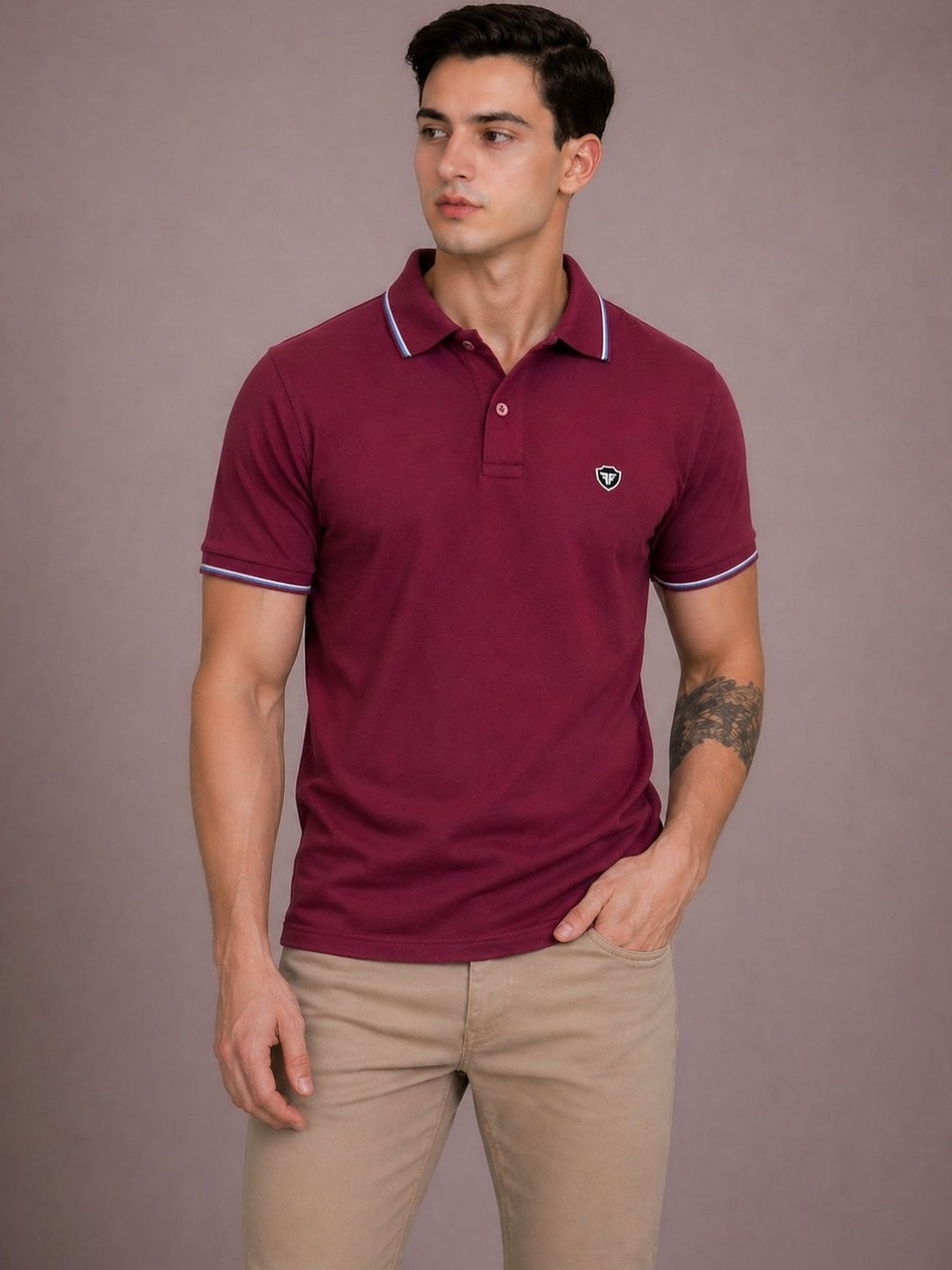 FEVERFEW Men Brand Logo Polo Collar T-shirt