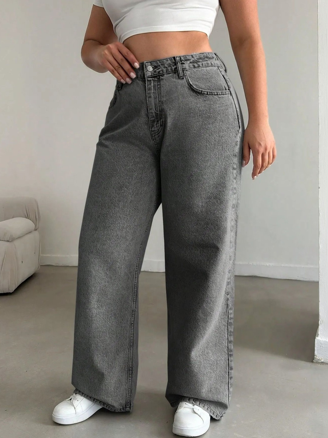 A1TUFF Women Comfort Wide Leg High-Rise Acid Wash Stretchable Jeans
