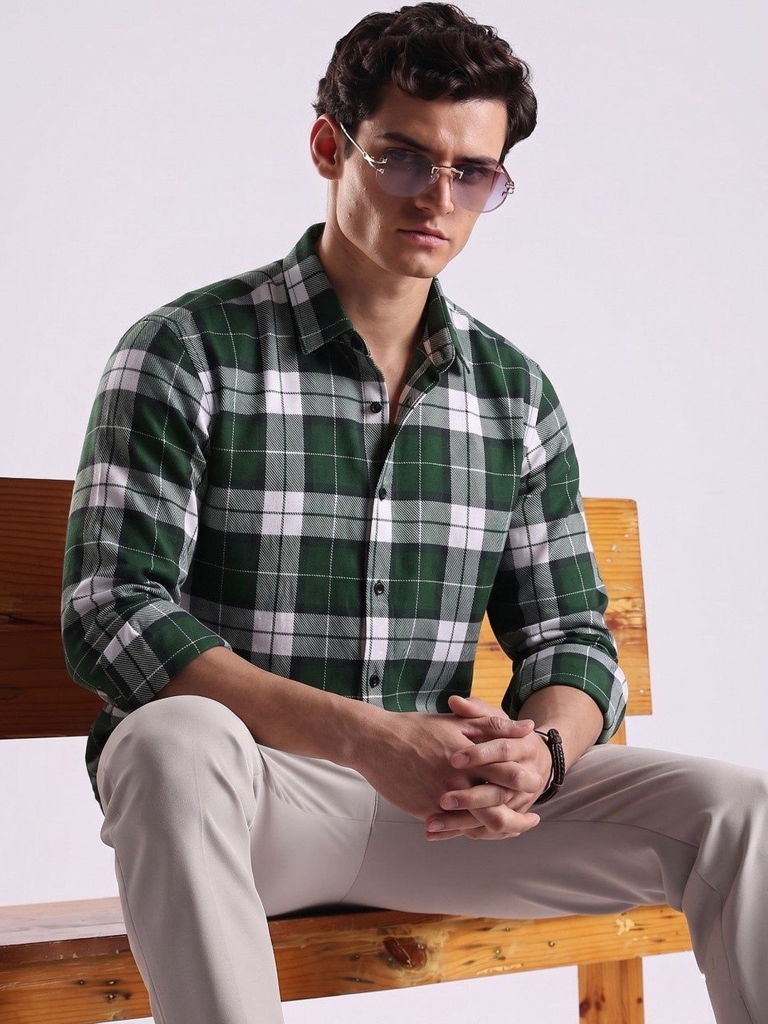 VELKYNOX Men Comfort Slim Fit Tartan Checks Checked Casual Shirt