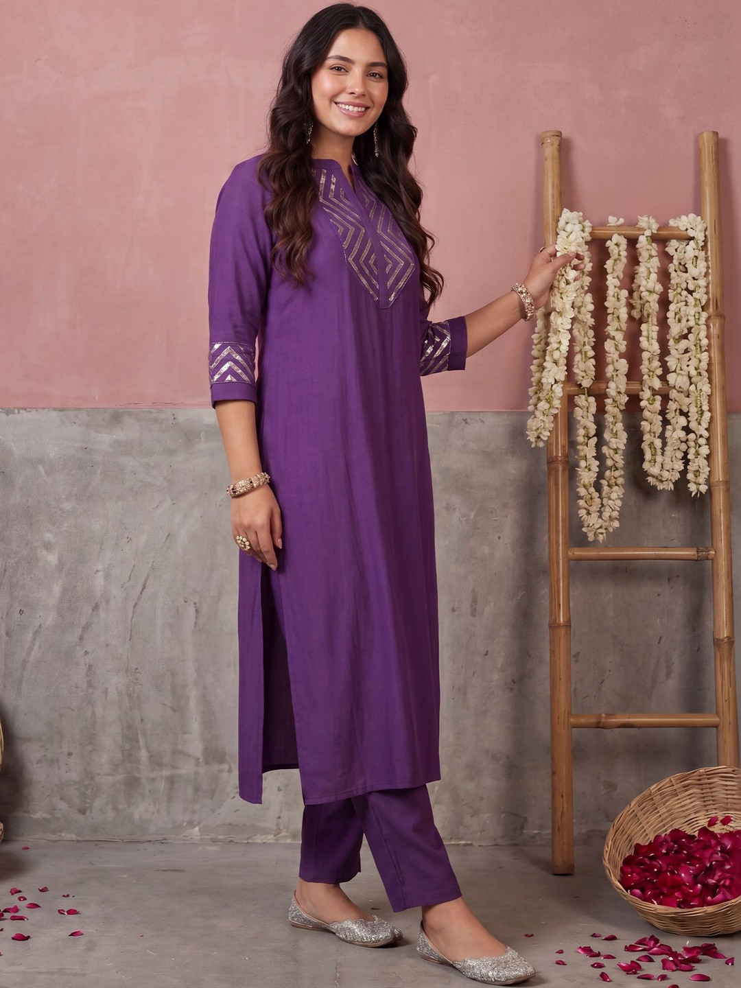 Indo Era Women Ethnic Motifs Embroidered Regular Sequinned Kurta with Trousers