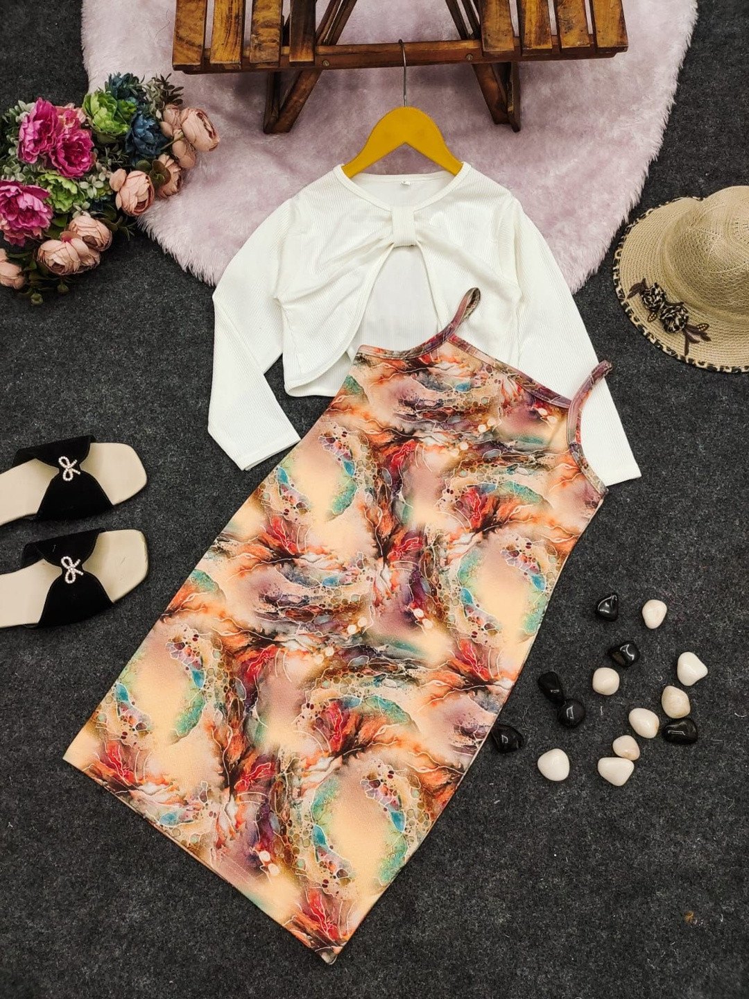 Sangria Girls Printed Round Neck Bodycon Maxi Dresses