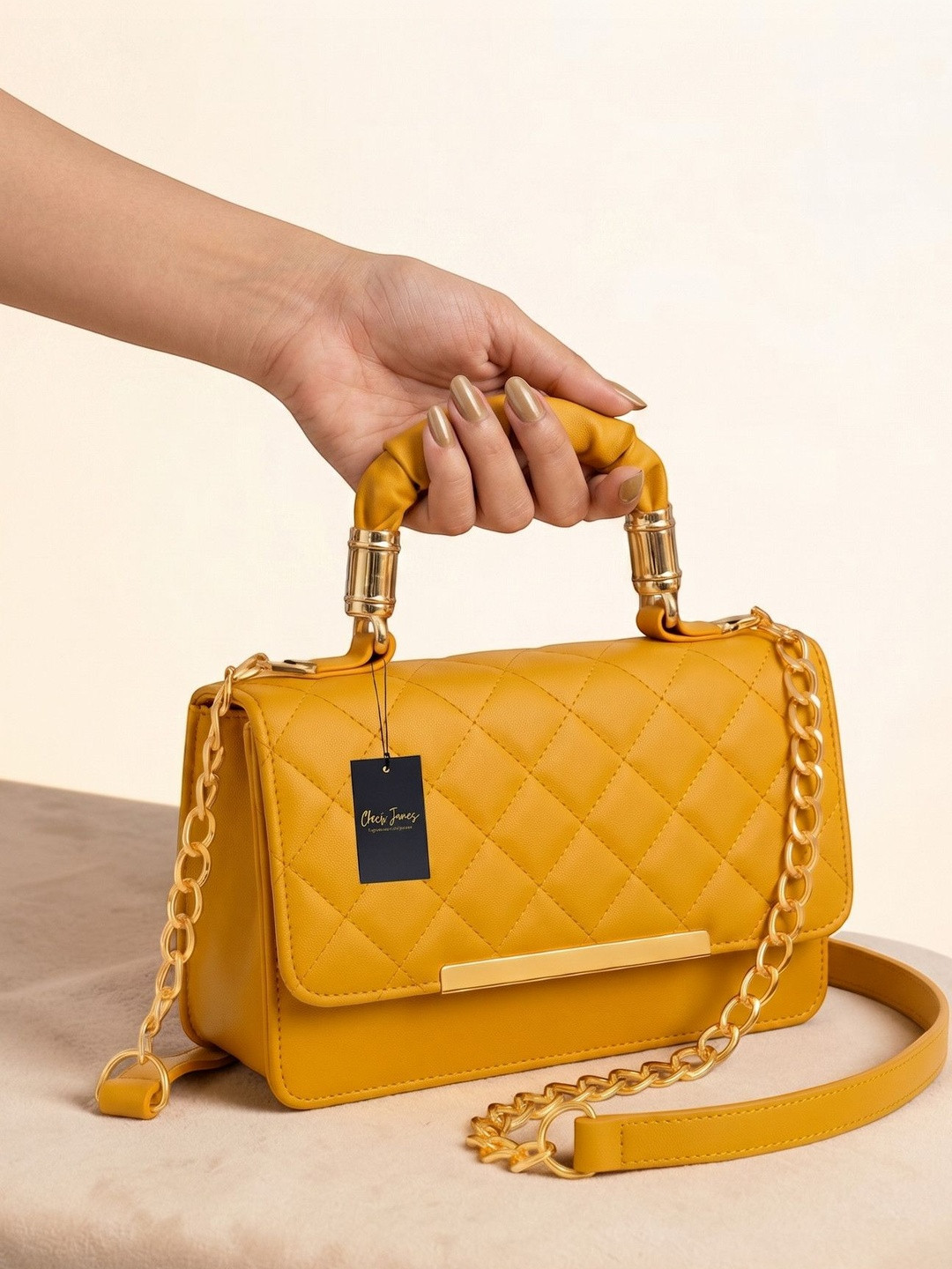 CLARIS JAMES Textured PU Structured Sling Bag with Quilted