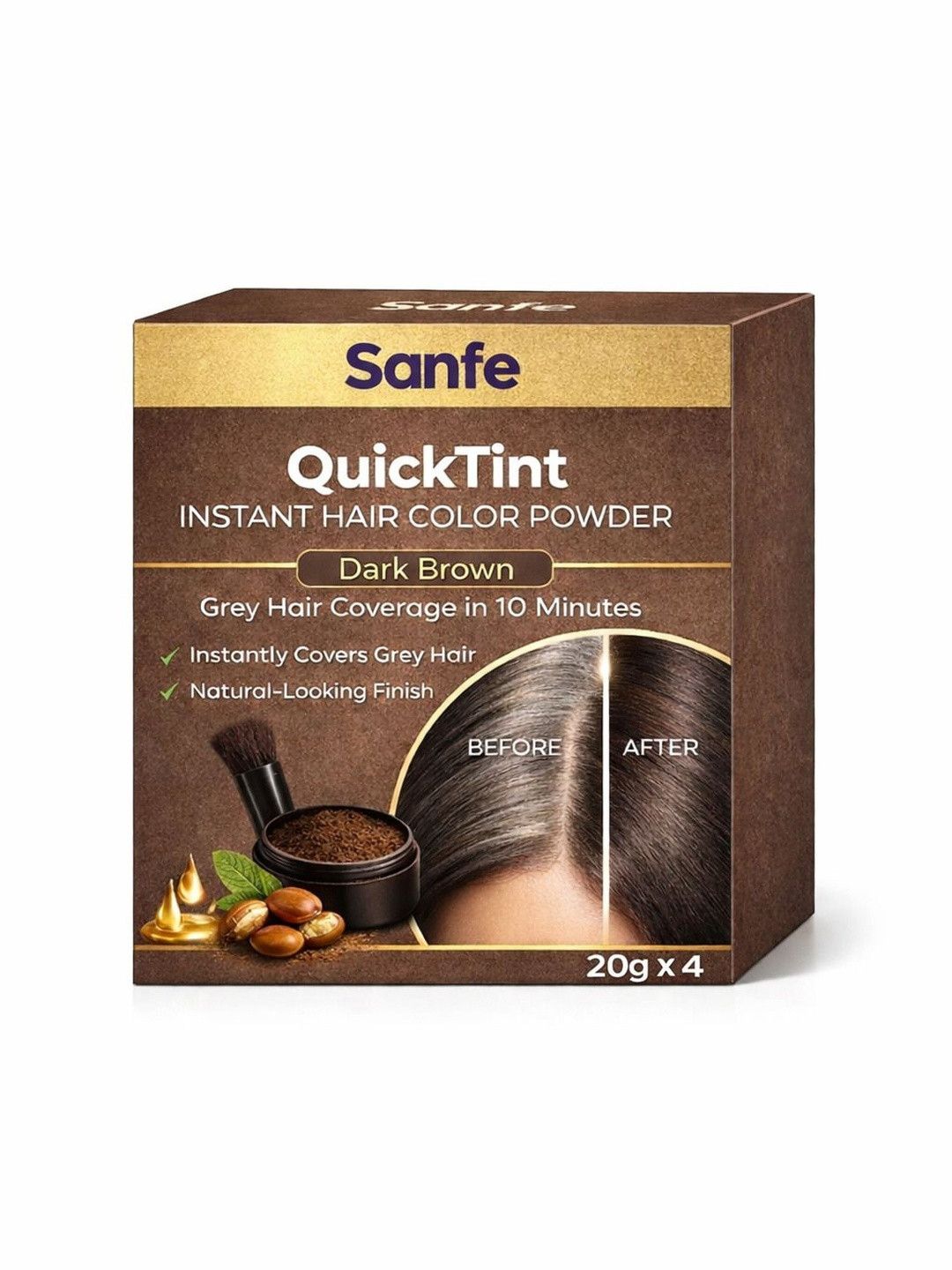 Sanfe Set Of 4 Quick Tint Instant Hair Color Powder - 20 g Each - Dark Brown