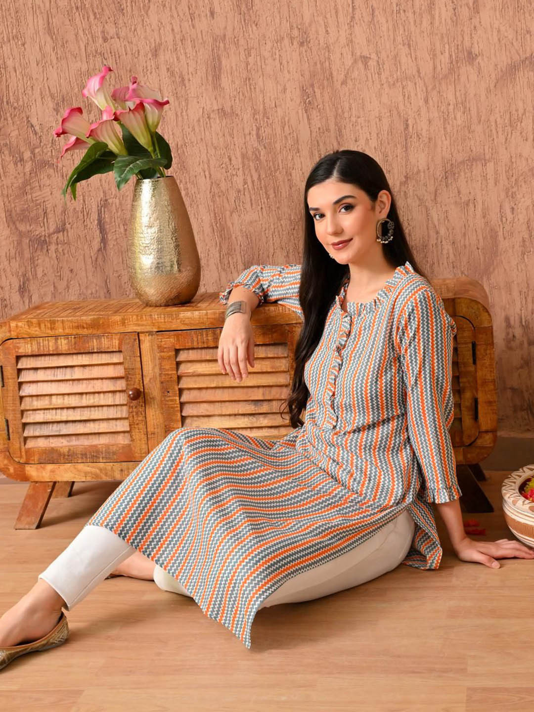 Anouk Rustic Women Chevron Printed Pure Cotton Kurta